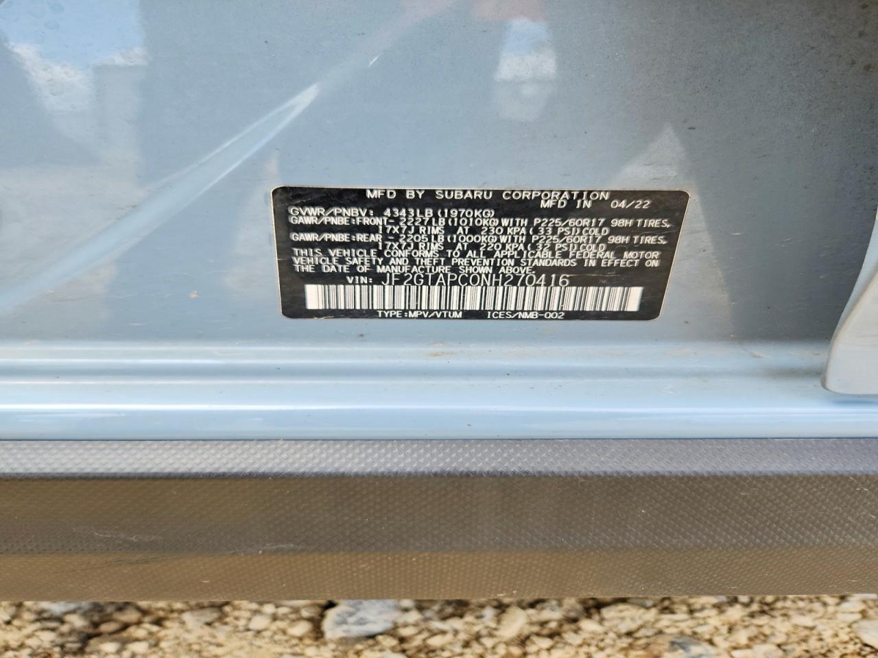 2022 Subaru Crosstrek Premium Blue vin: JF2GTAPC0NH270416