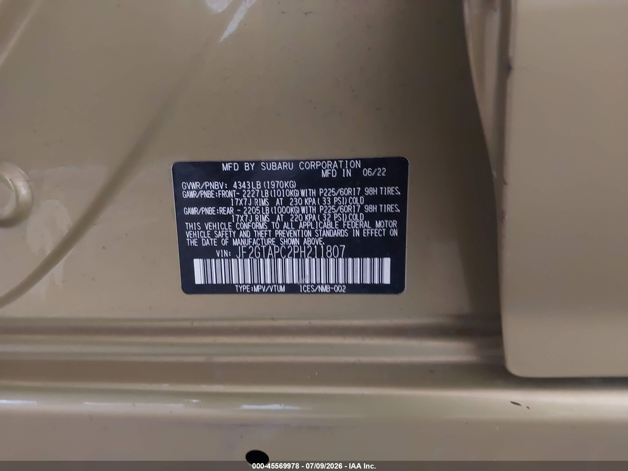 2023 Subaru Crosstrek Premium Gold vin: JF2GTAPC2PH211807
