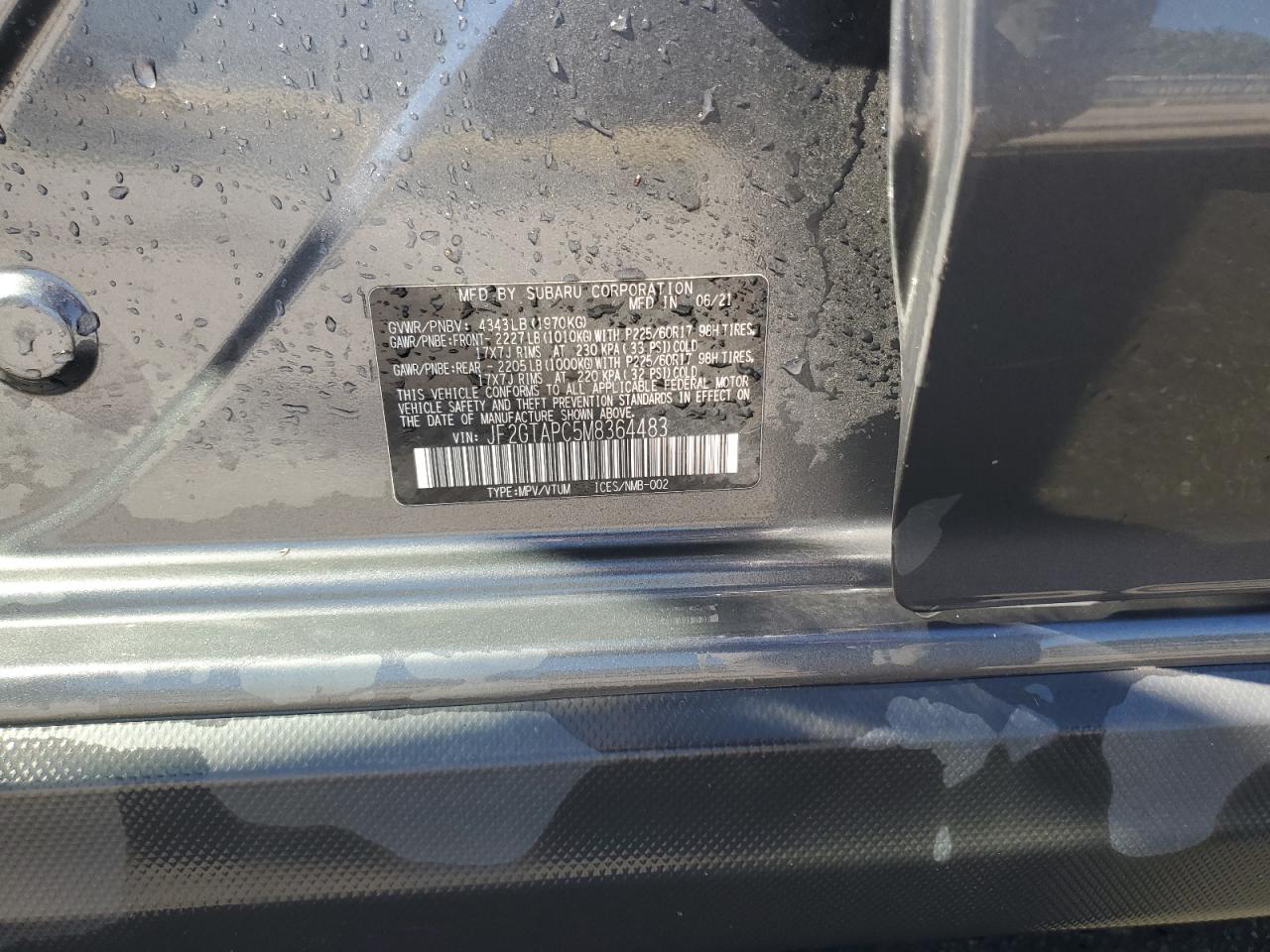 2021 Subaru Crosstrek Premium Gray vin: JF2GTAPC5M8364483