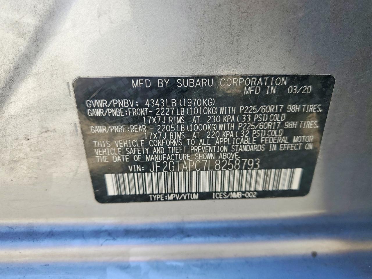 2020 Subaru Crosstrek Premium Silver vin: JF2GTAPC7L8258793