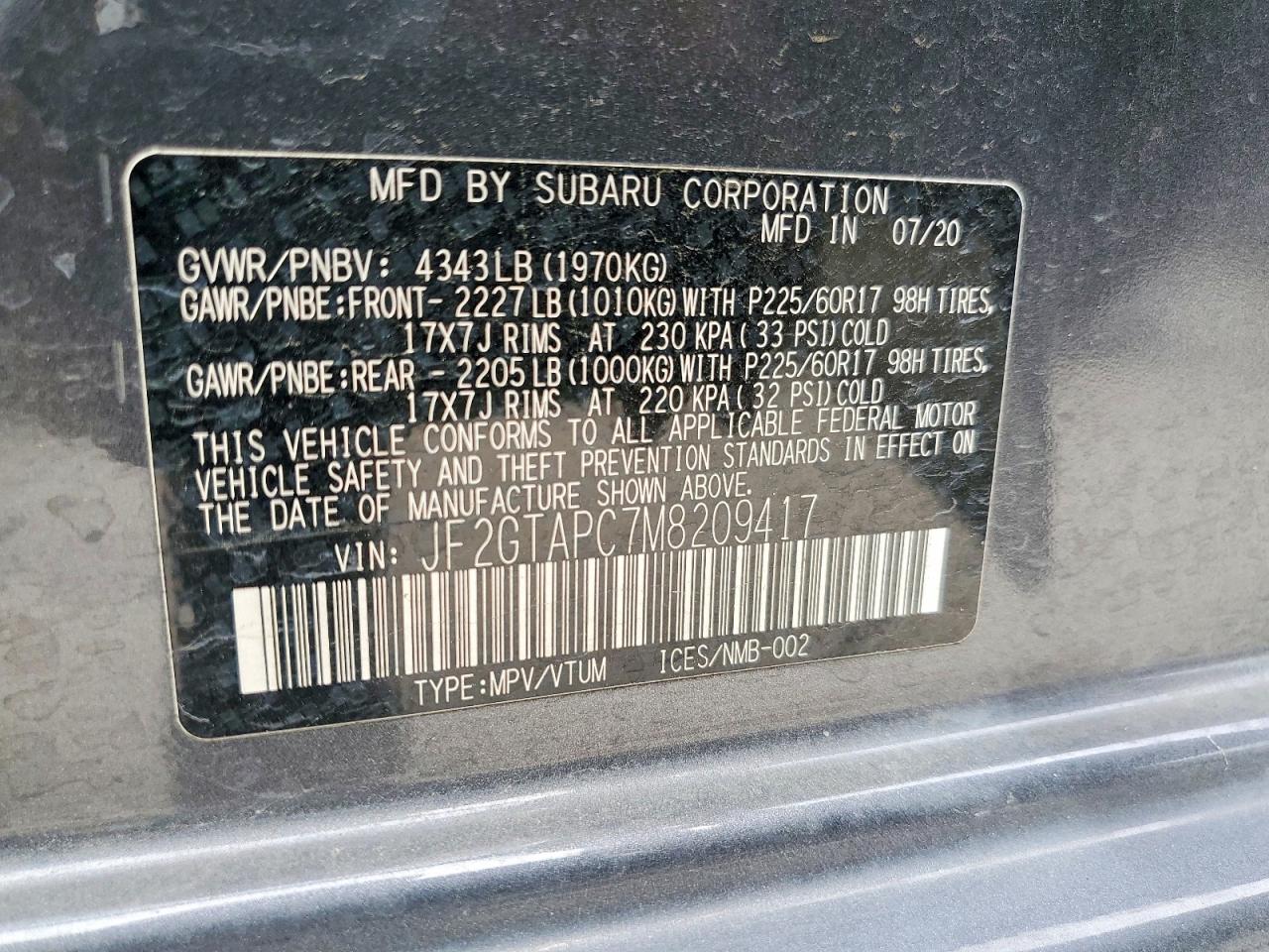 2021 Subaru Crosstrek Premium Gray vin: JF2GTAPC7M8209417