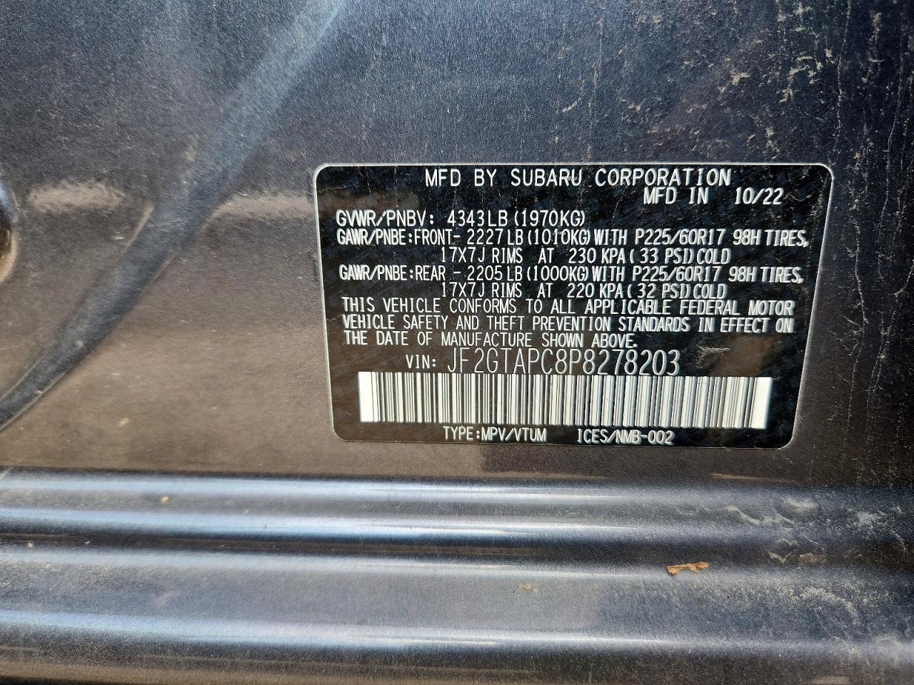 2023 Subaru Crosstrek Premium Gray vin: JF2GTAPC8P8278203