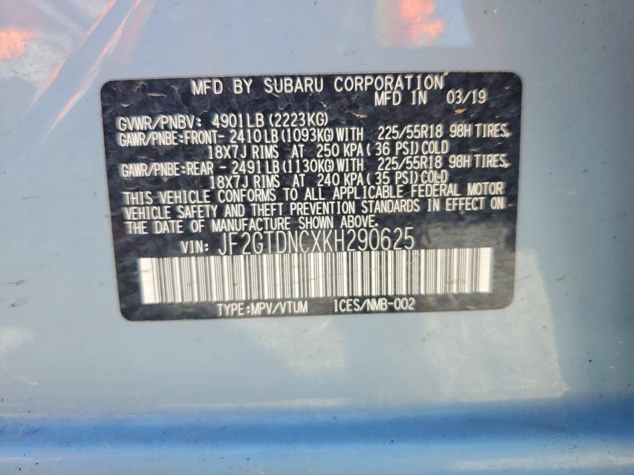 2019 Subaru Crosstrek Limited Blue vin: JF2GTDNCXKH290625