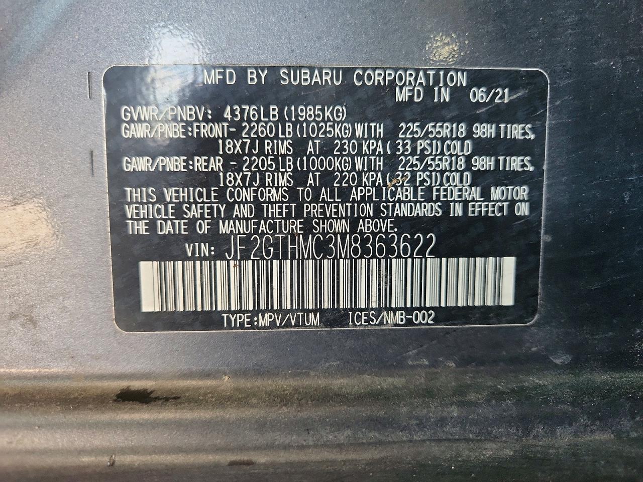 2021 Subaru Crosstrek Limited Gray vin: JF2GTHMC3M8363622