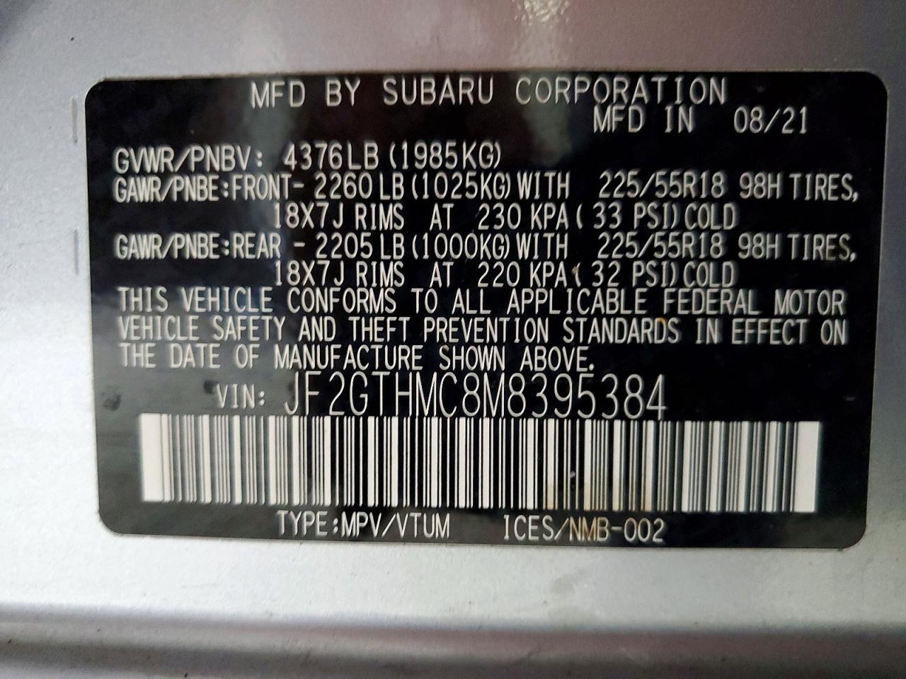 2021 Subaru Crosstrek Limited Silver vin: JF2GTHMC8M8395384