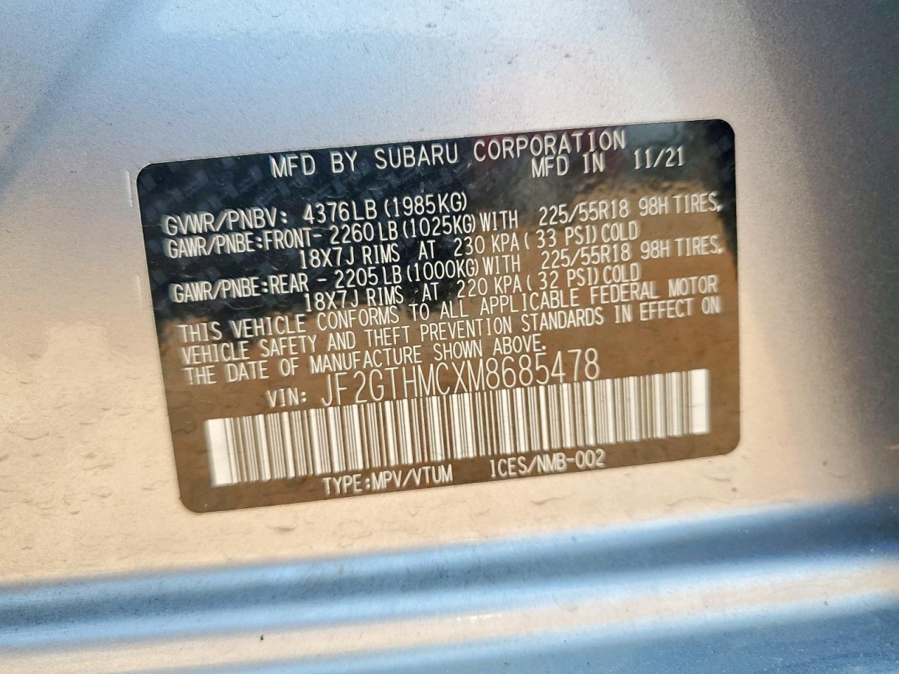 2021 Subaru Crosstrek Limited Серебряный vin: JF2GTHMCXM8685478