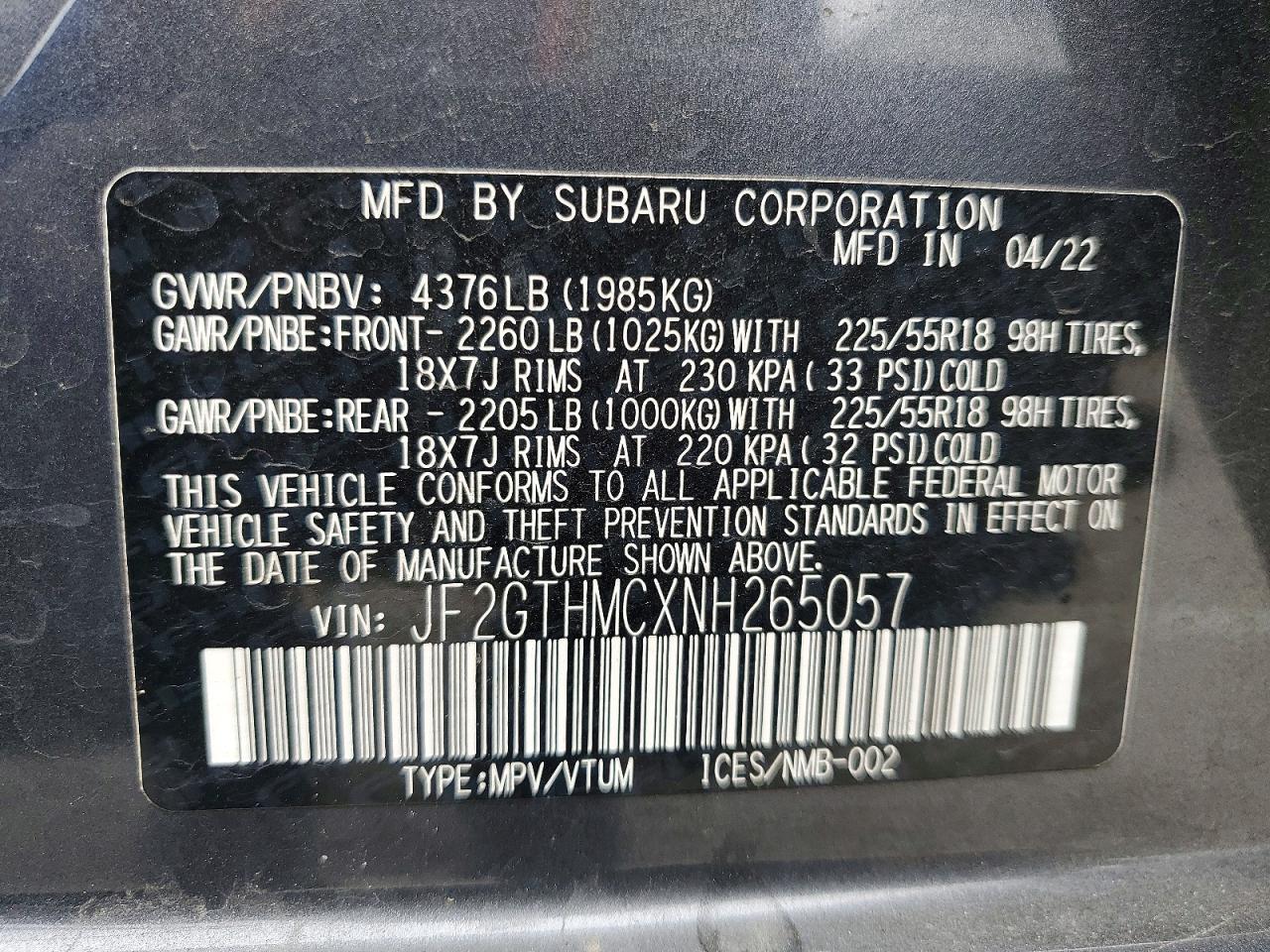 2022 Subaru Crosstrek Limited Gray vin: JF2GTHMCXNH265057