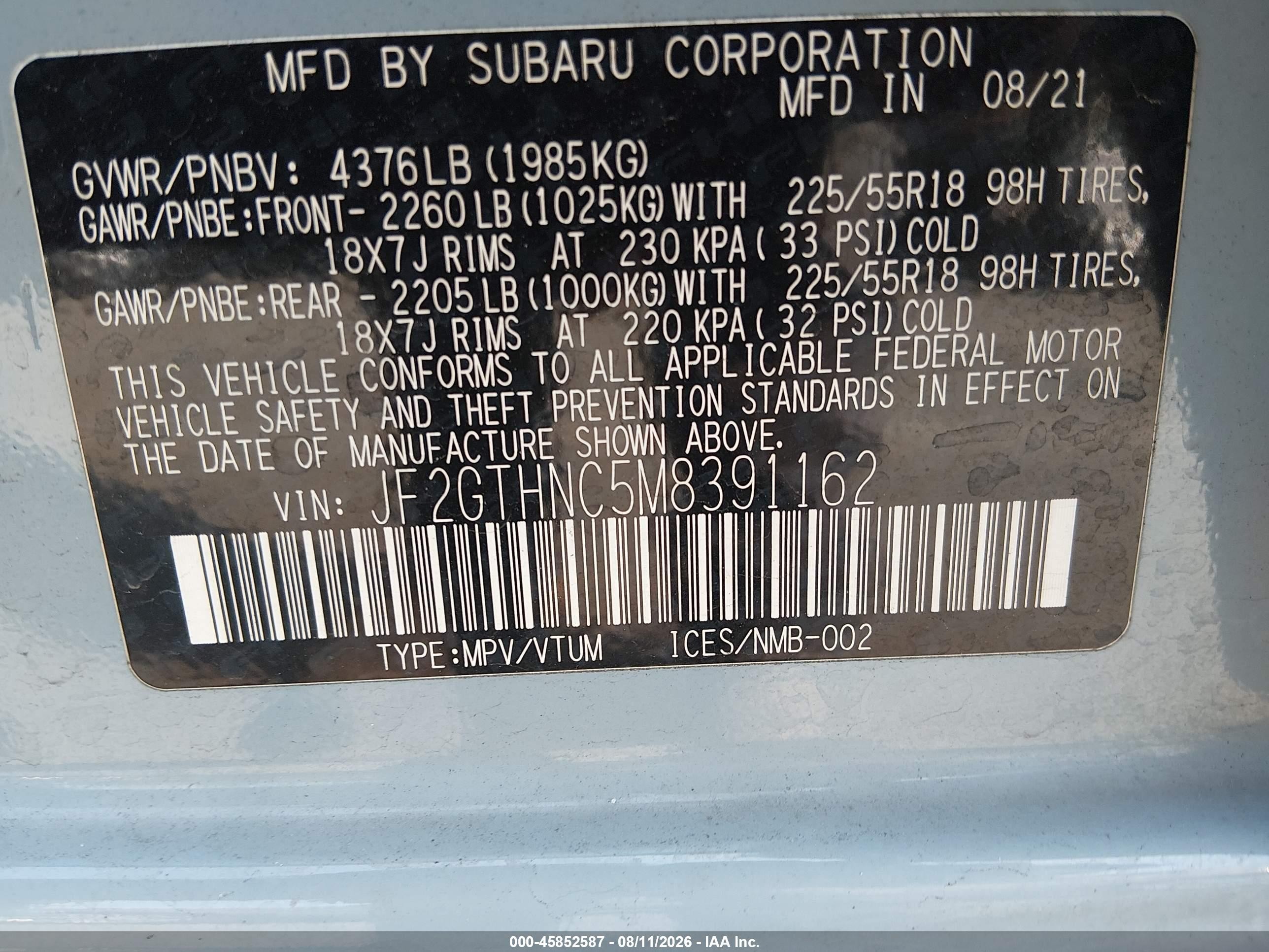 2021 Subaru Crosstrek Limited Light Blue vin: JF2GTHNC5M8391162