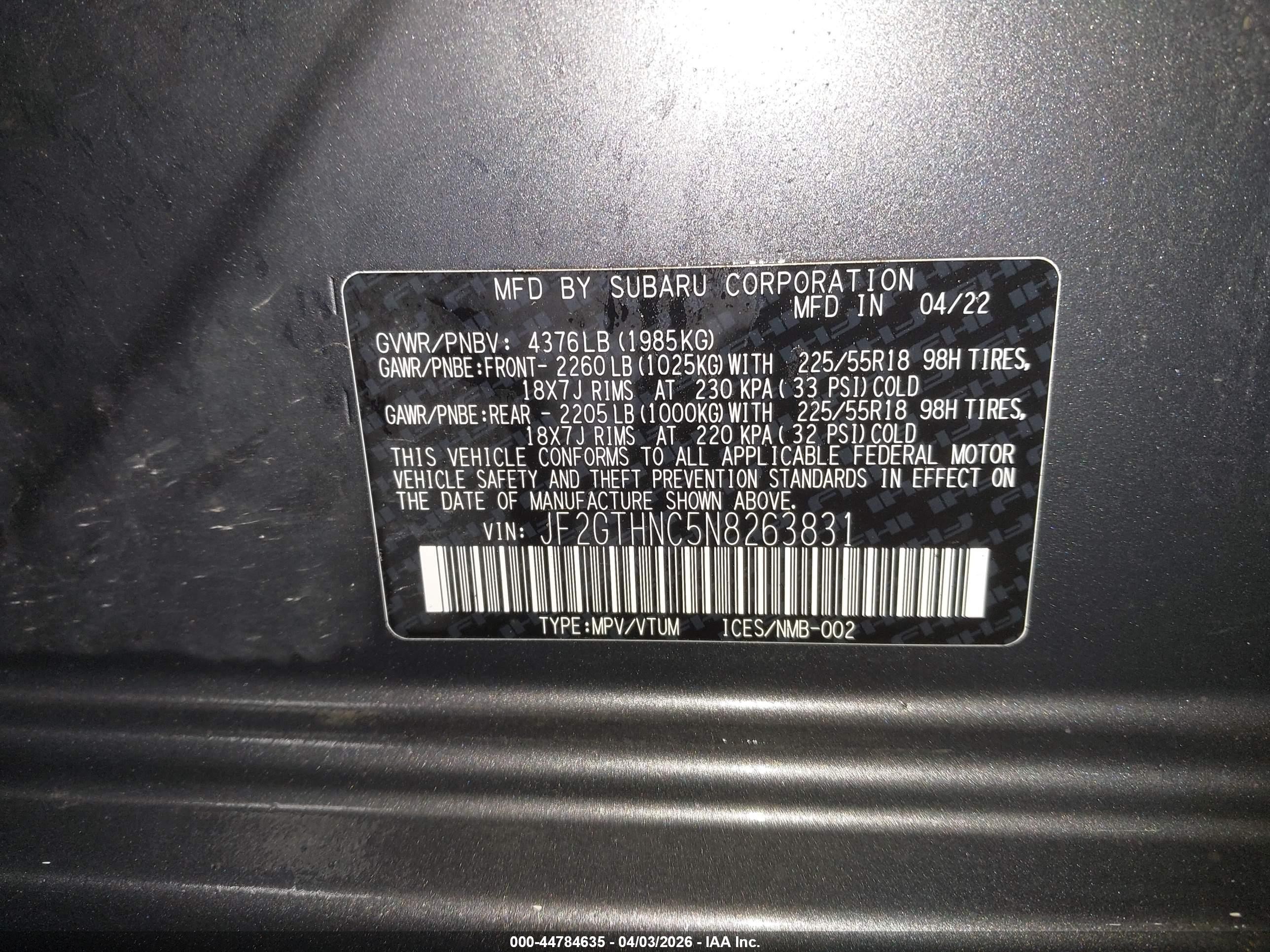 2022 Subaru Crosstrek Limited Gray vin: JF2GTHNC5N8263831