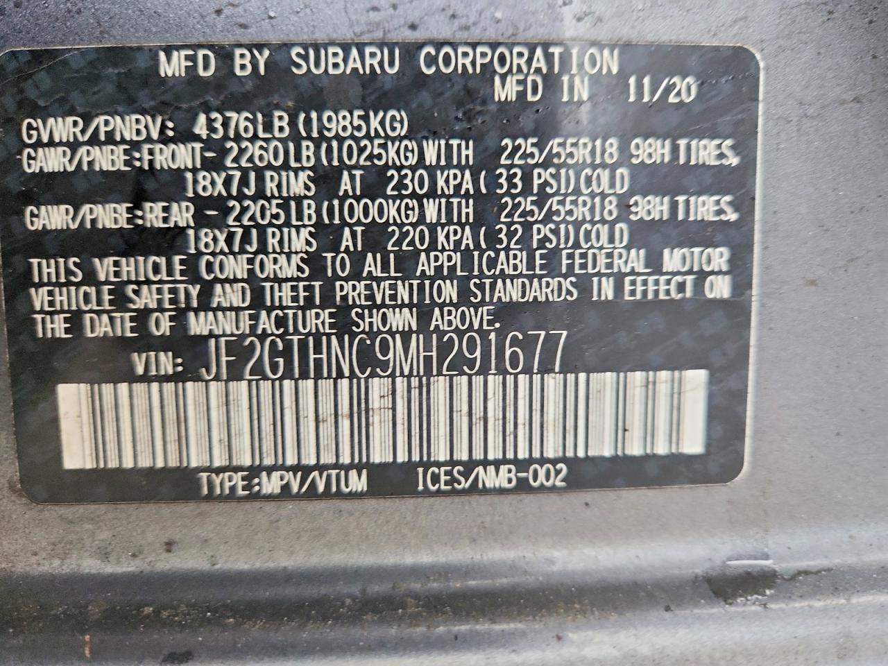 2021 Subaru Crosstrek Limited Charcoal vin: JF2GTHNC9MH291677