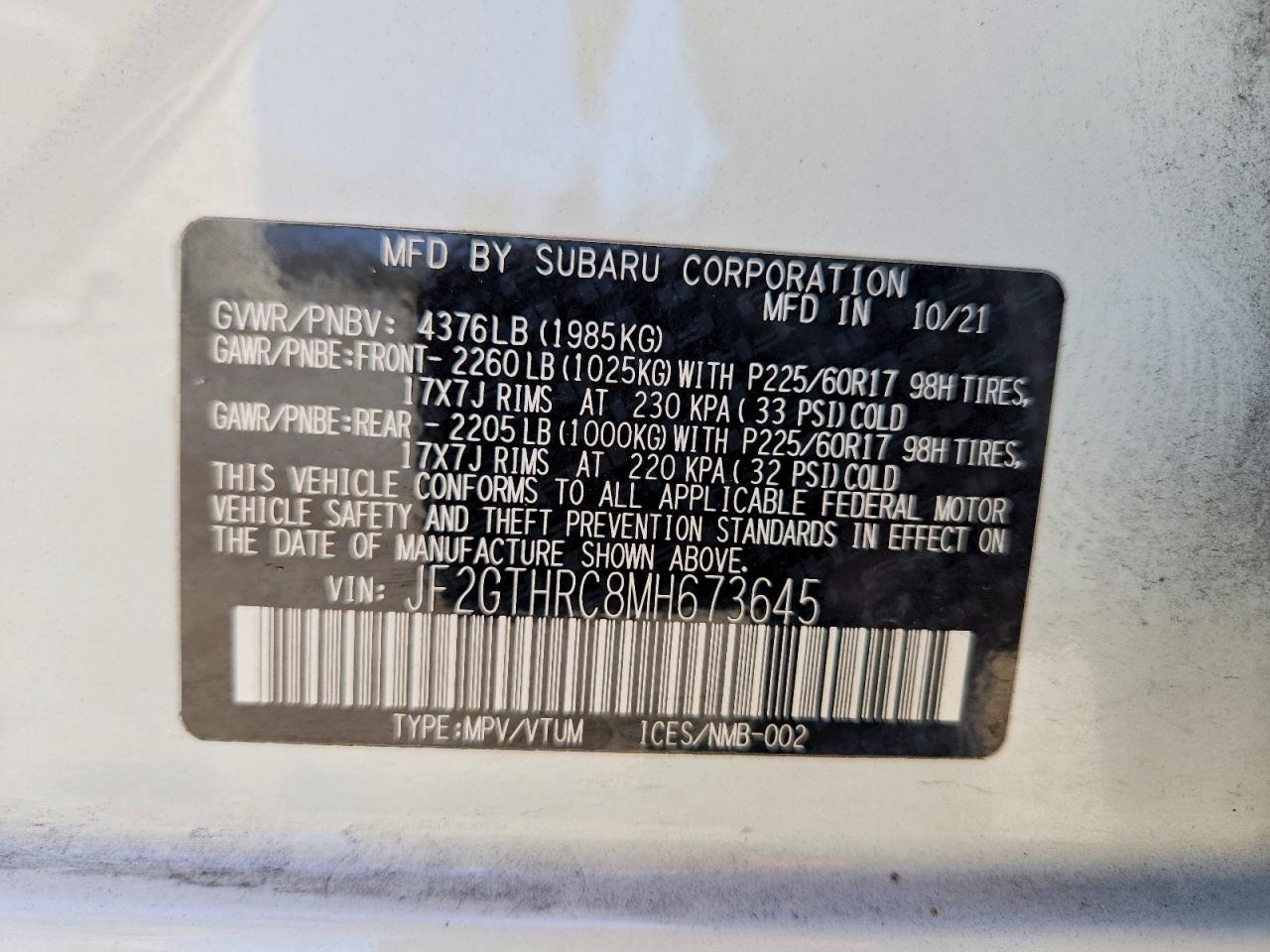 2021 Subaru Crosstrek Sport Белый vin: JF2GTHRC8MH673645