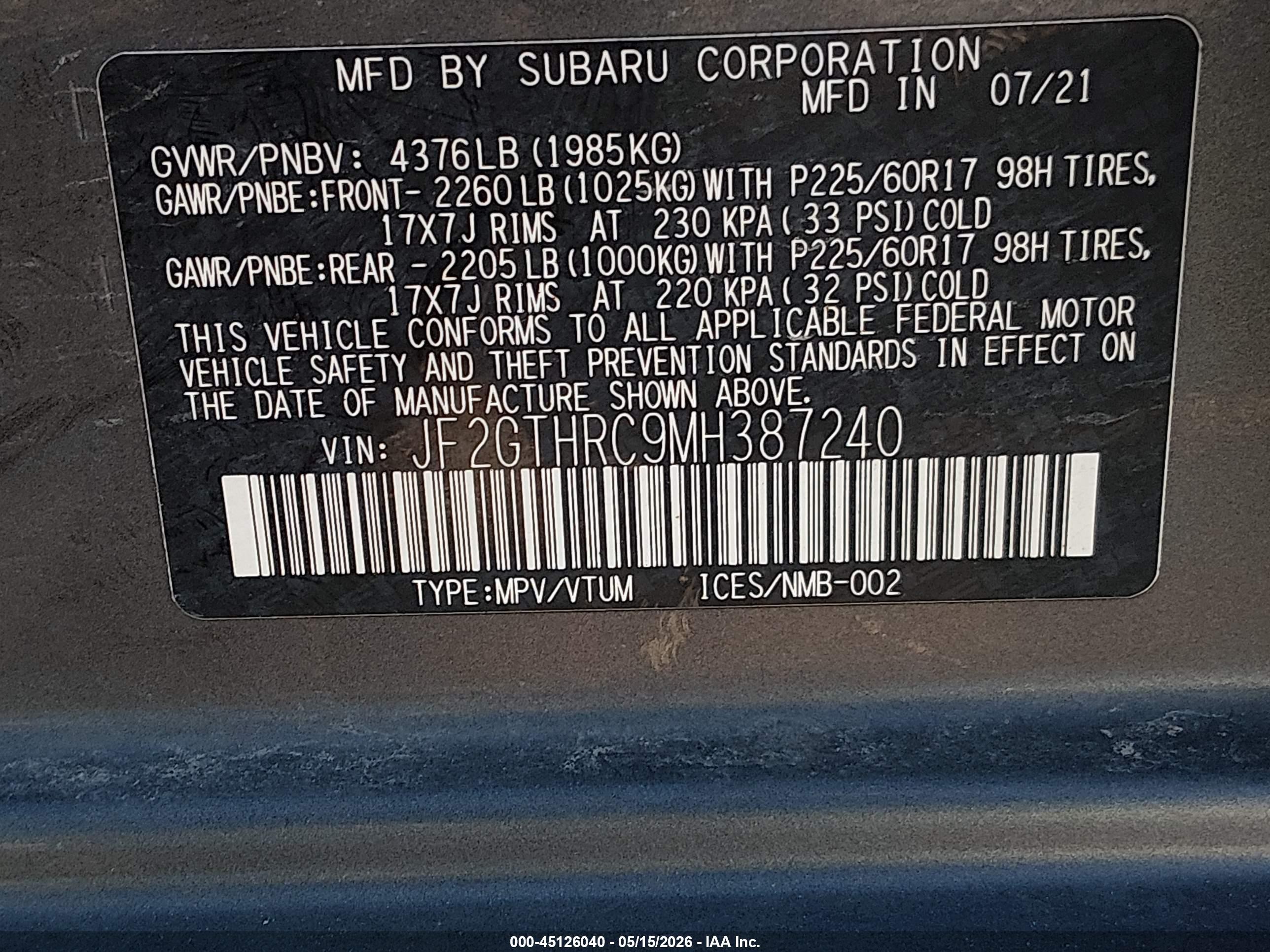 2021 Subaru Crosstrek Sport Gray vin: JF2GTHRC9MH387240