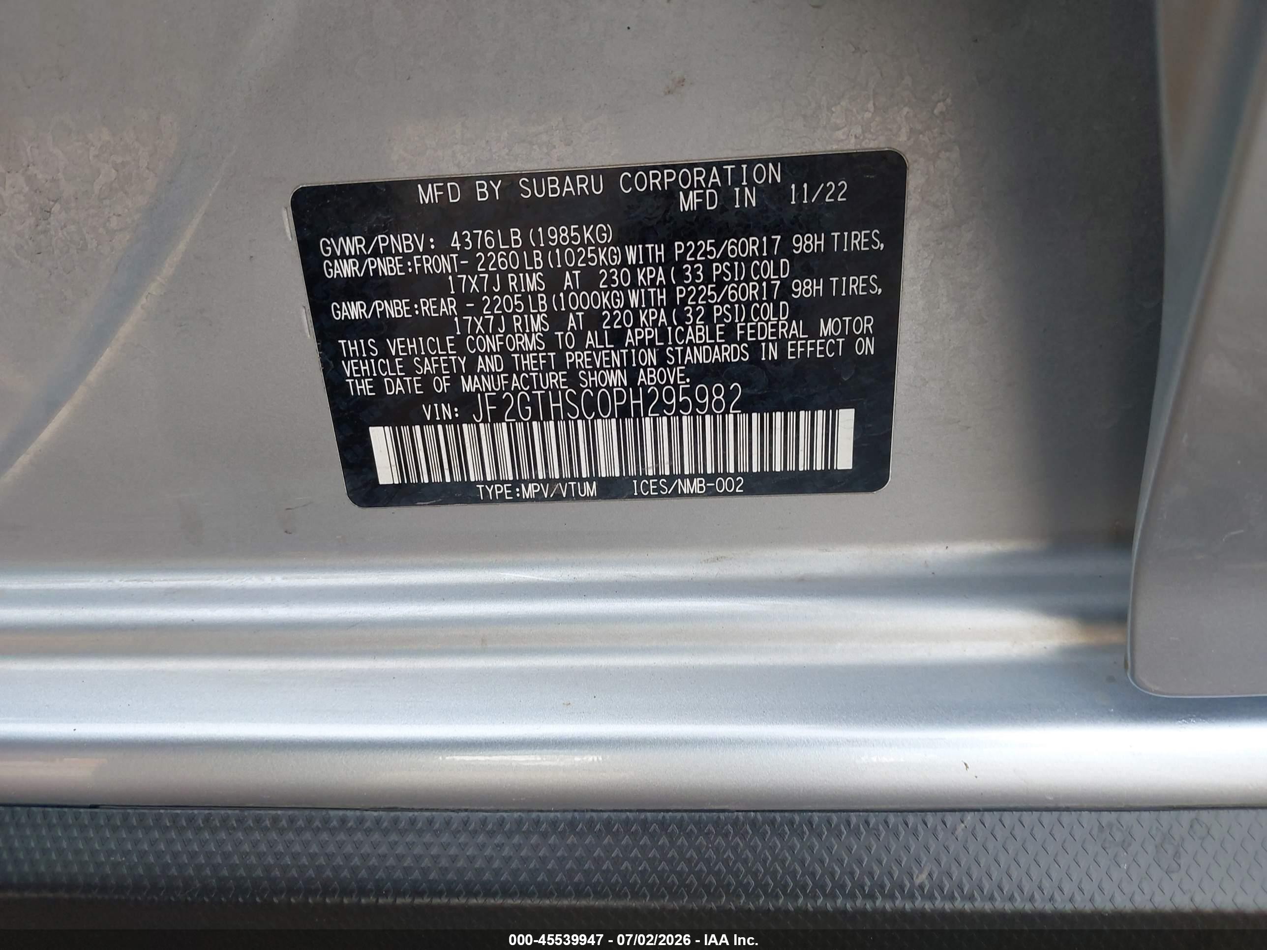 2023 Subaru Crosstrek Sport Gray vin: JF2GTHSC0PH295982