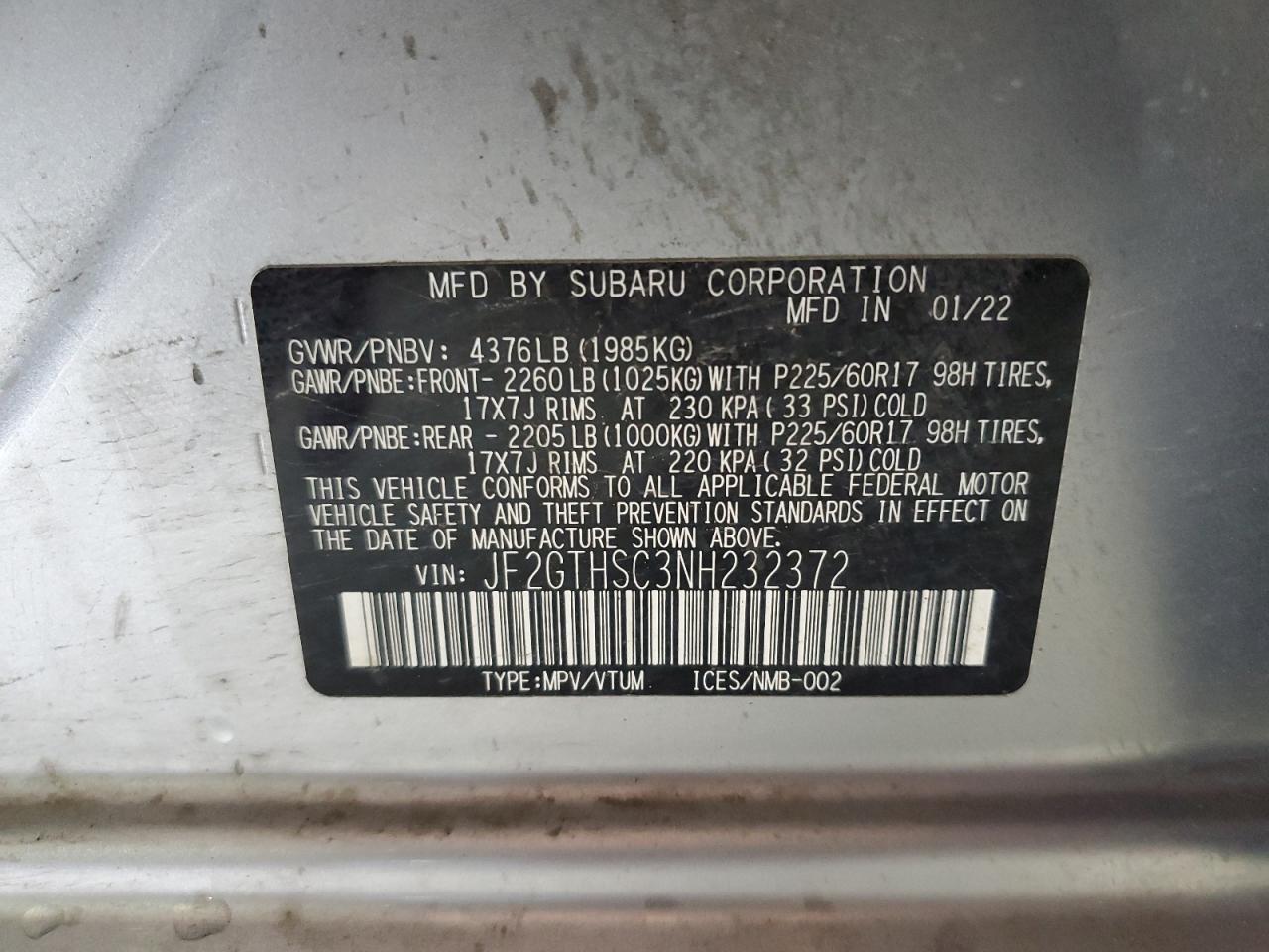 2022 Subaru Crosstrek Sport Silver vin: JF2GTHSC3NH232372