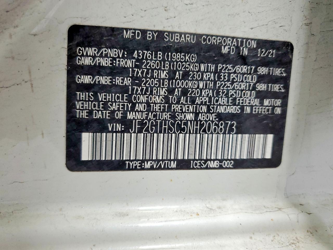 2022 Subaru Crosstrek Sport White vin: JF2GTHSC5NH206873