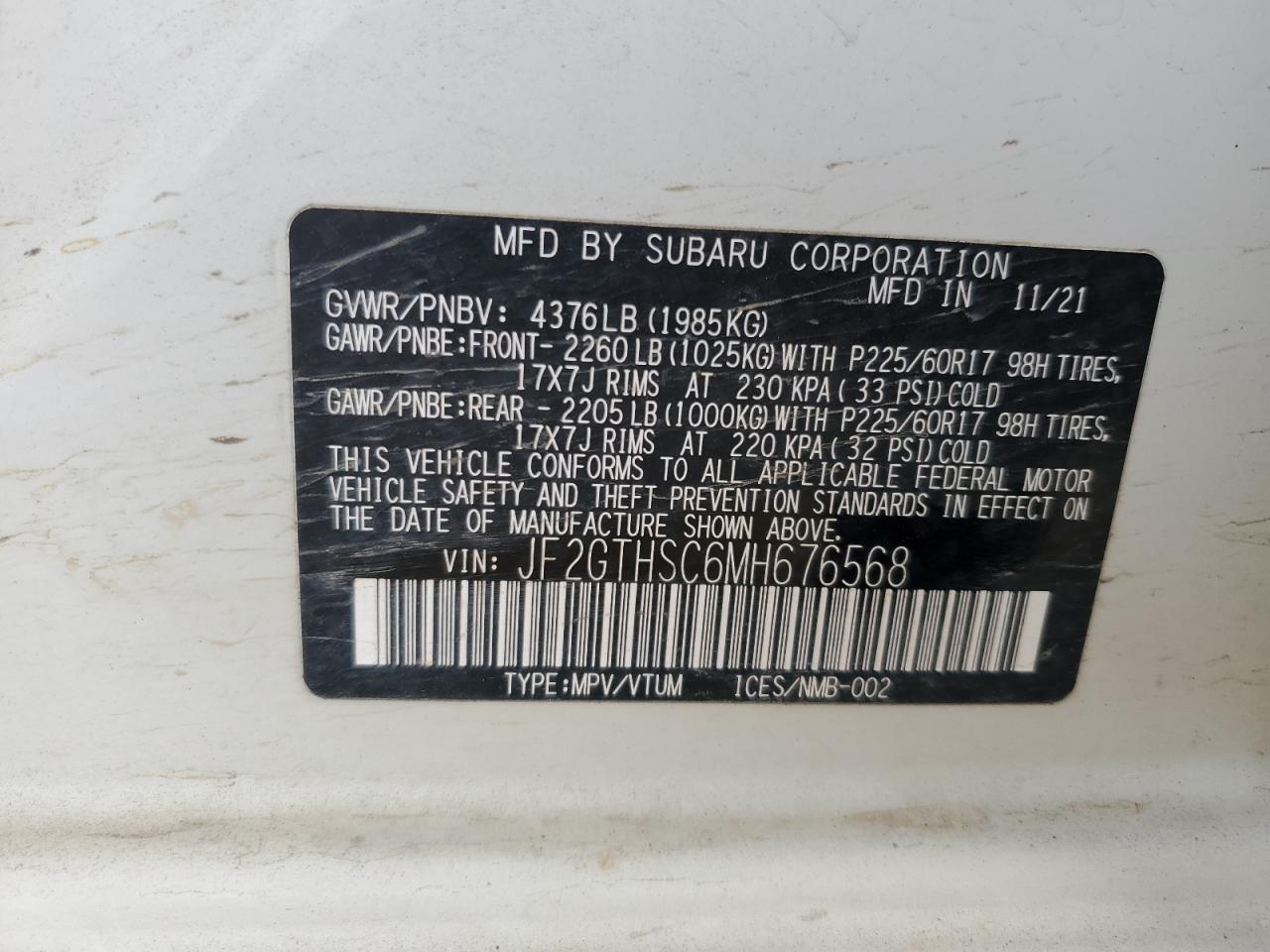 2021 Subaru Crosstrek Sport White vin: JF2GTHSC6MH676568