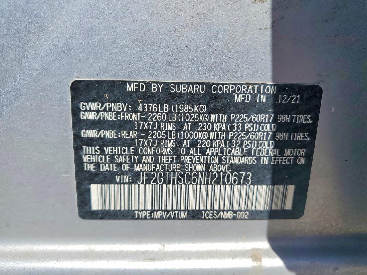 2022 Subaru Crosstrek Sport Silver vin: JF2GTHSC6NH210673