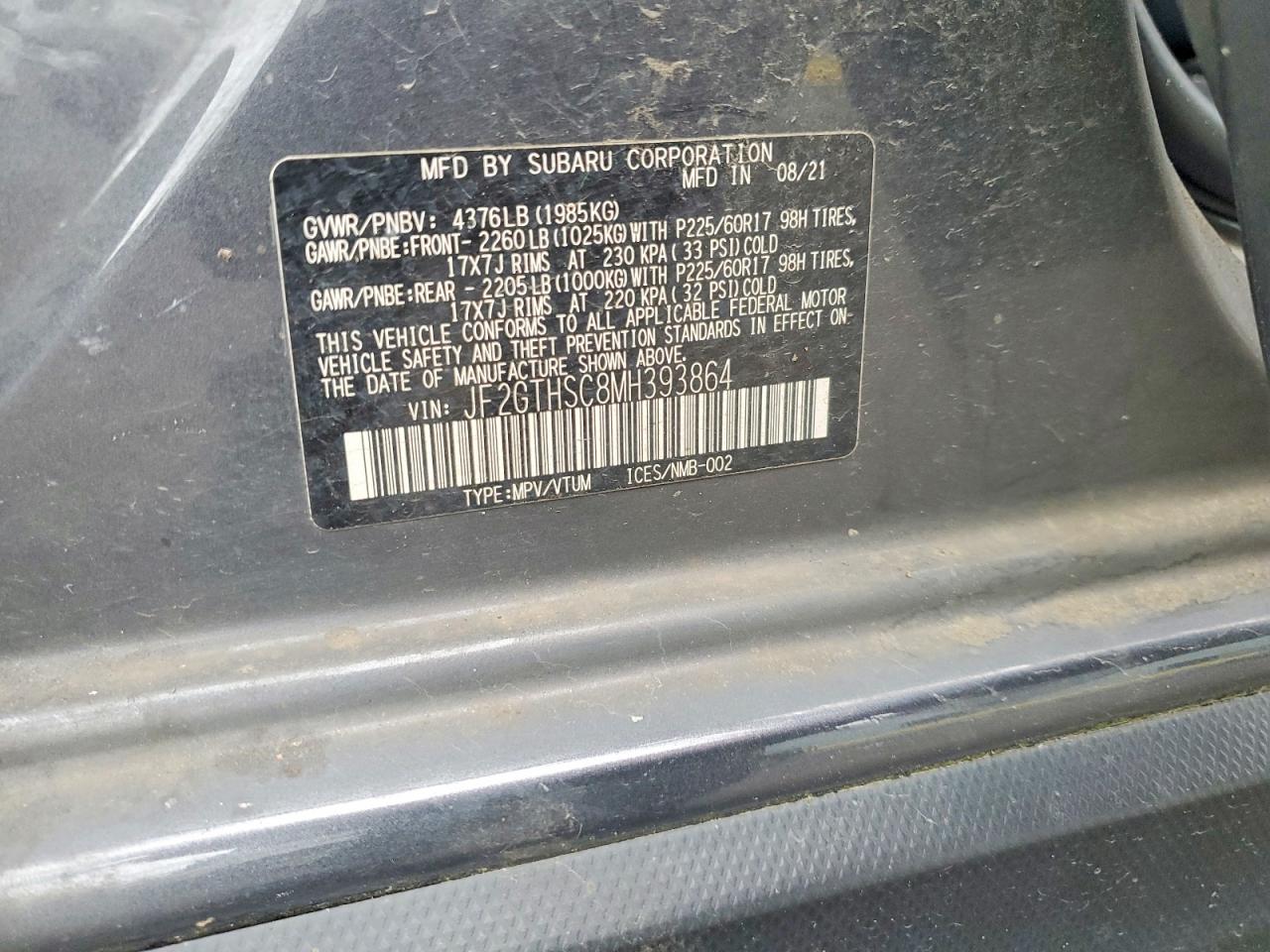 2021 Subaru Crosstrek Sport Gray vin: JF2GTHSC8MH393864