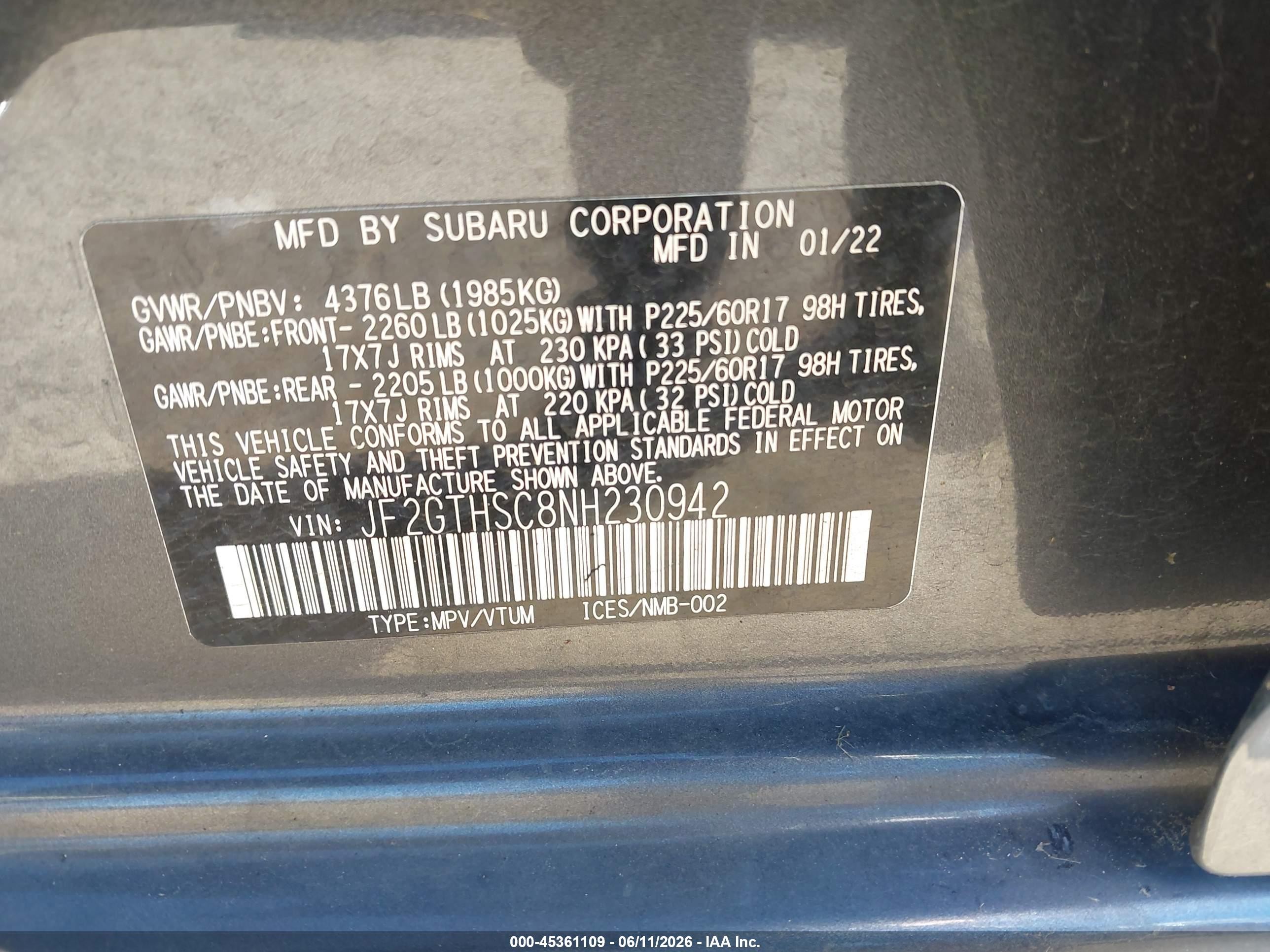 2022 Subaru Crosstrek Sport Gray vin: JF2GTHSC8NH230942
