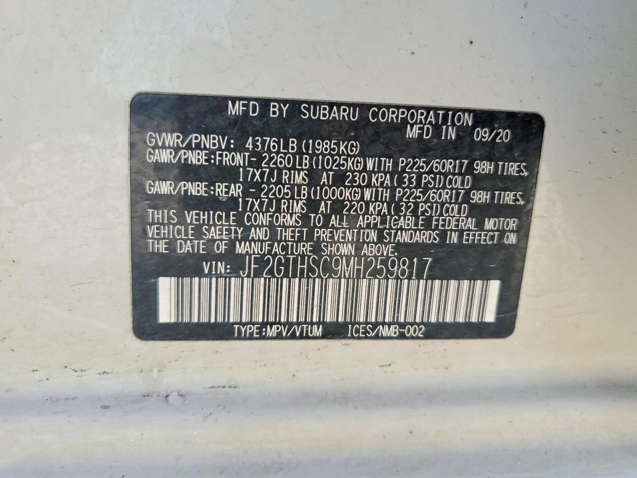 2021 Subaru Crosstrek Sport White vin: JF2GTHSC9MH259817