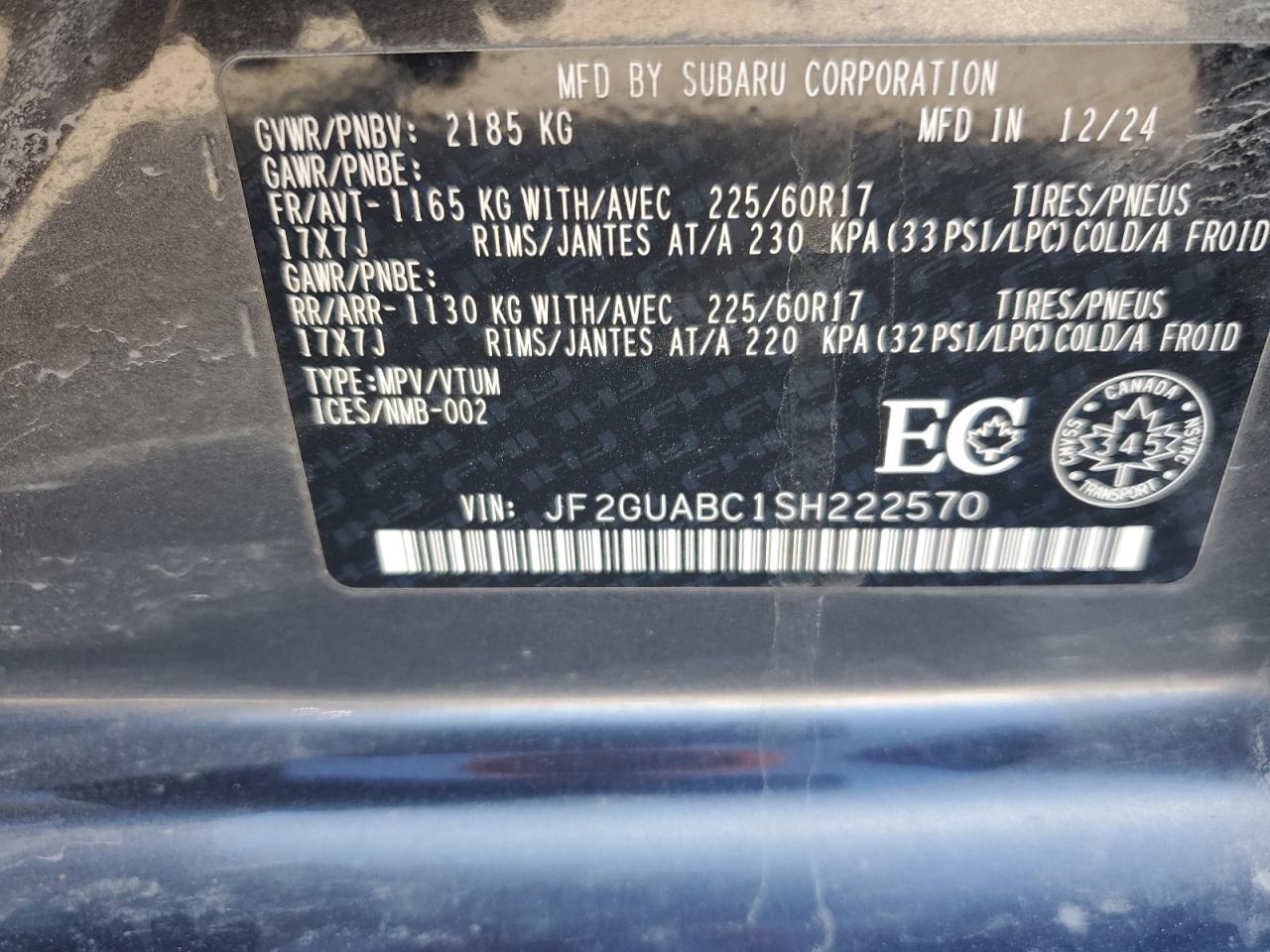 2025 Subaru Crosstrek Charcoal vin: JF2GUABC1SH222570