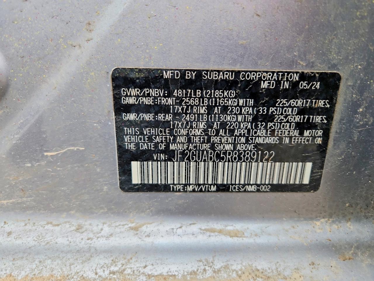 2024 Subaru Crosstrek Silver vin: JF2GUABC5R8389122