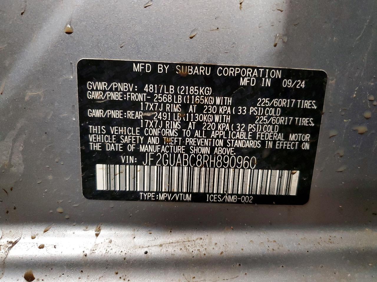2024 Subaru Crosstrek Gray vin: JF2GUABC8RH890960