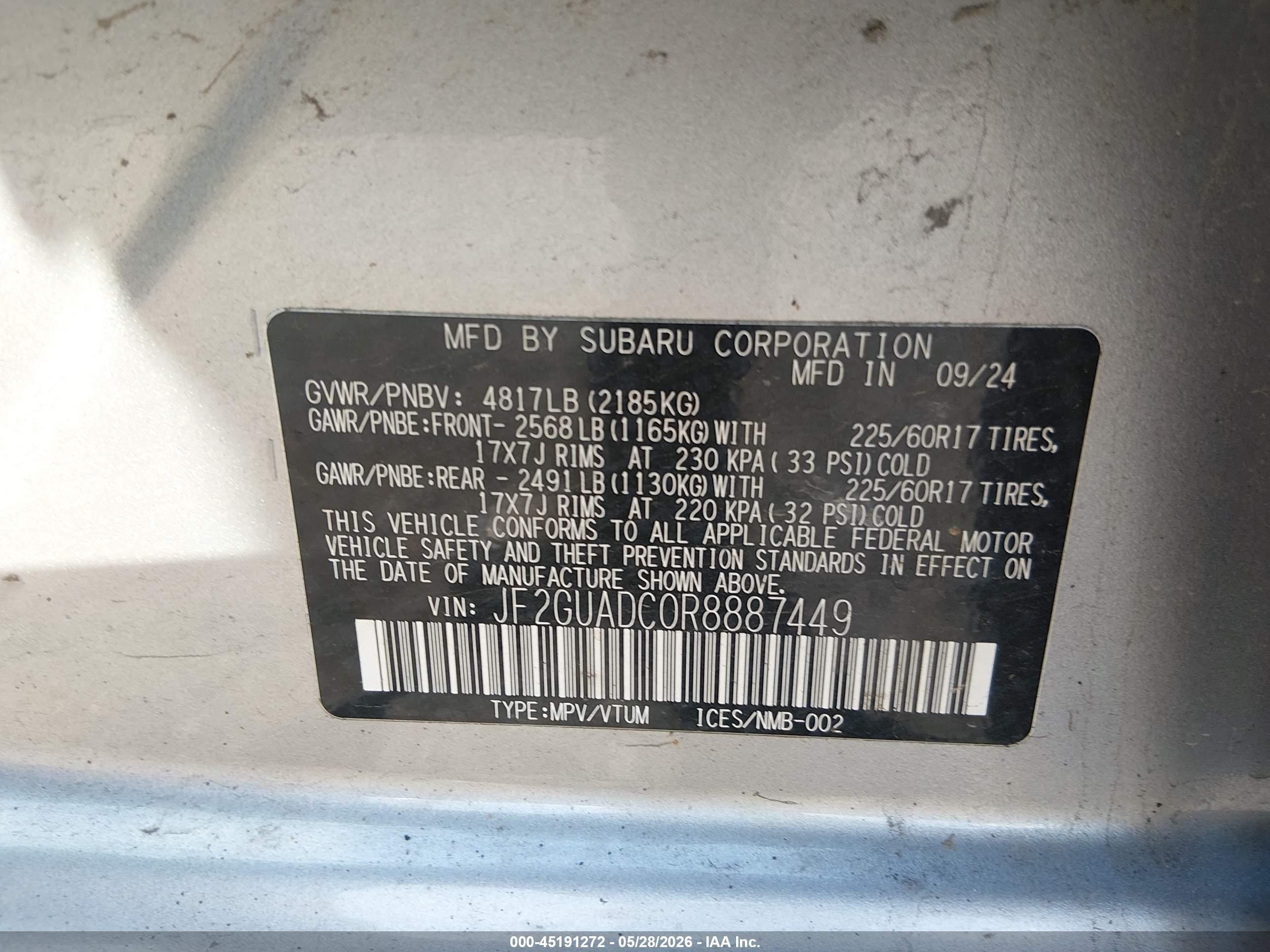 2024 Subaru Crosstrek Premium Silver vin: JF2GUADC0R8887449