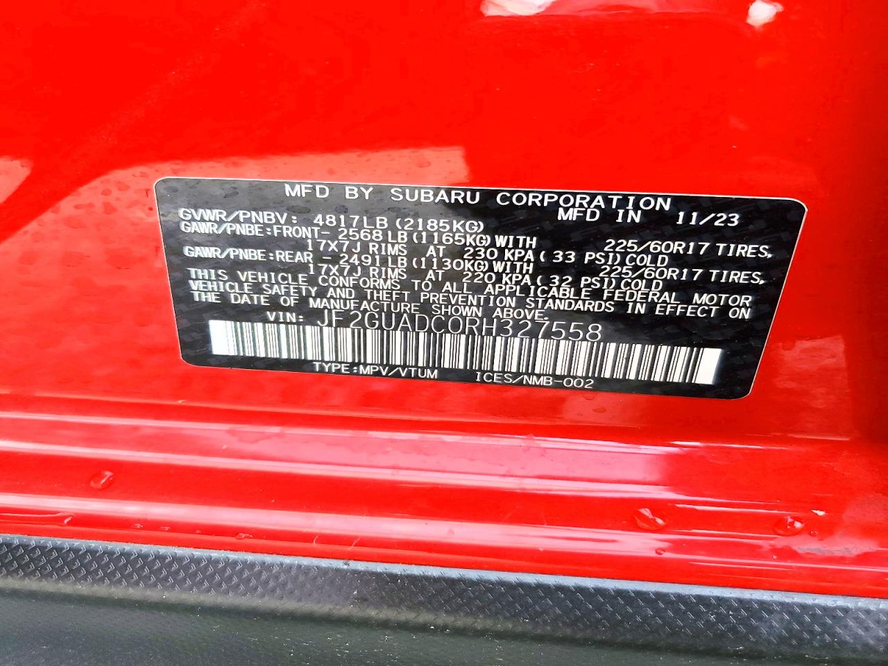 2024 Subaru Crosstrek Premium Red vin: JF2GUADC0RH327558
