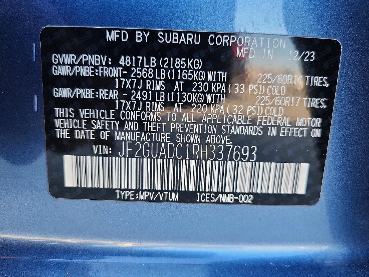 2024 Subaru Crosstrek Premium Blue vin: JF2GUADC1RH337693