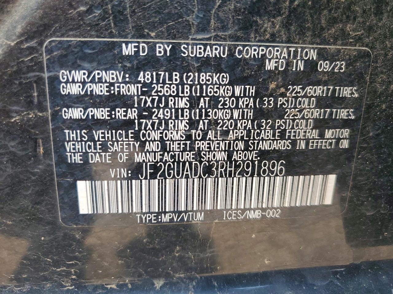 2024 Subaru Crosstrek Premium Black vin: JF2GUADC3RH291896