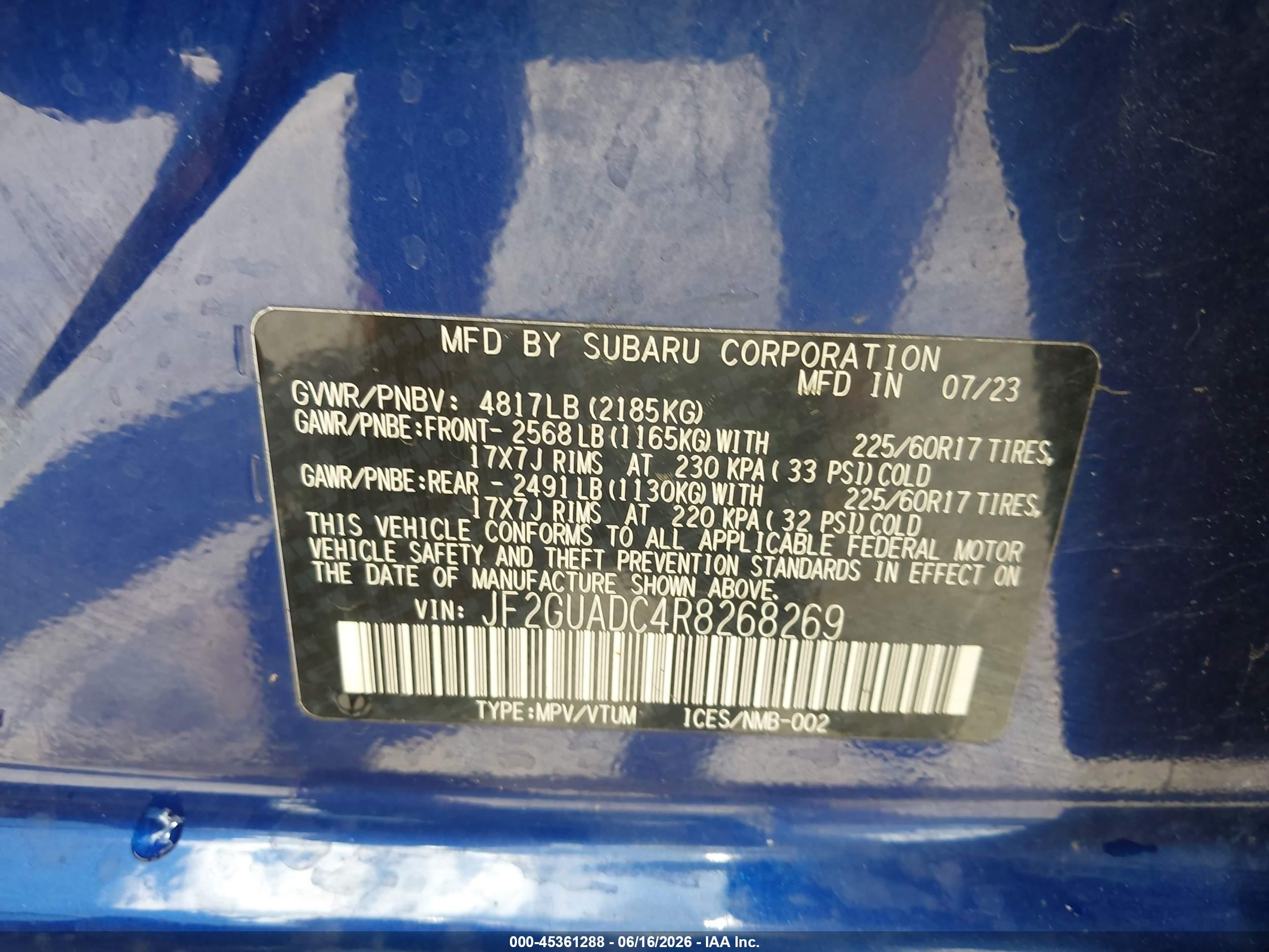 2024 Subaru Crosstrek Premium Blue vin: JF2GUADC4R8268269
