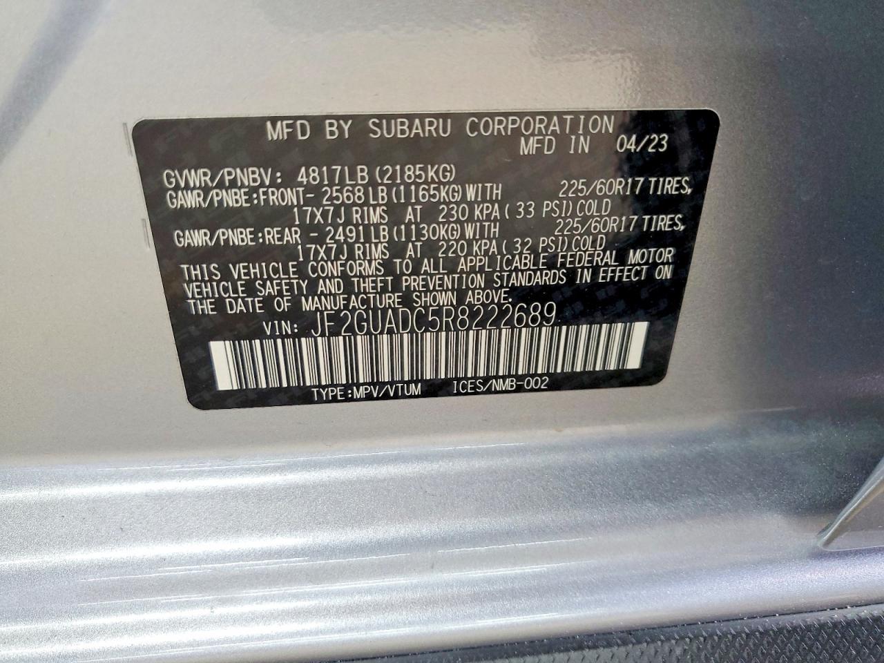 2024 Subaru Crosstrek Premium Silver vin: JF2GUADC5R8222689