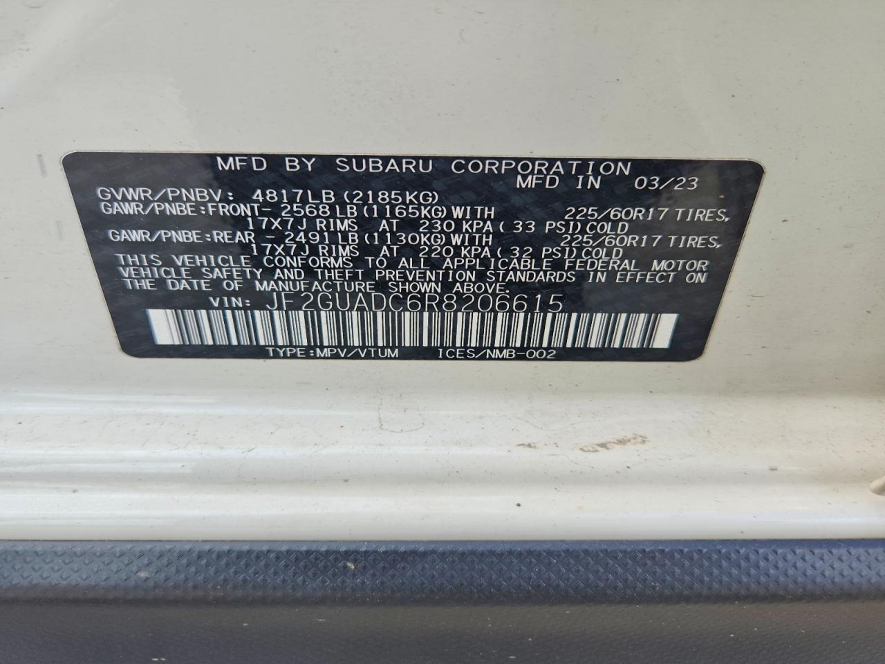 2024 Subaru Crosstrek Premium White vin: JF2GUADC6R8206615