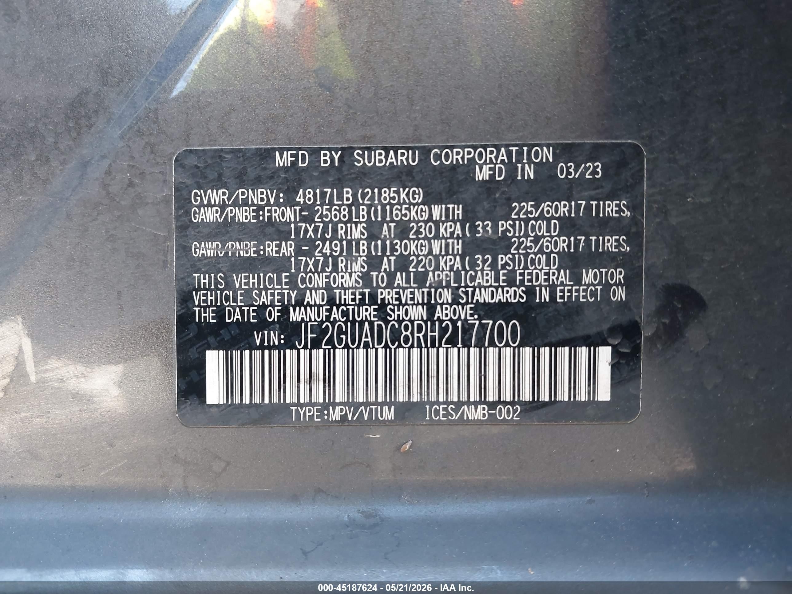 2024 Subaru Crosstrek Premium Gray vin: JF2GUADC8RH217700