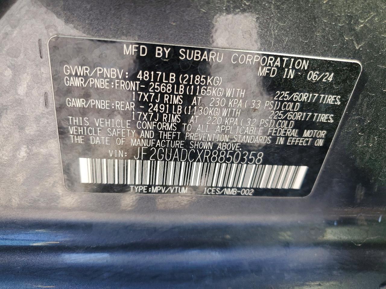 2024 Subaru Crosstrek Premium Charcoal vin: JF2GUADCXR8850358