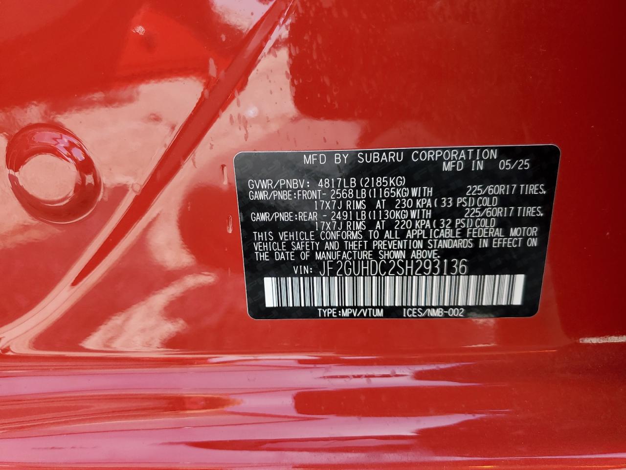 2025 Subaru Crosstrek Premium Red vin: JF2GUHDC2SH293136