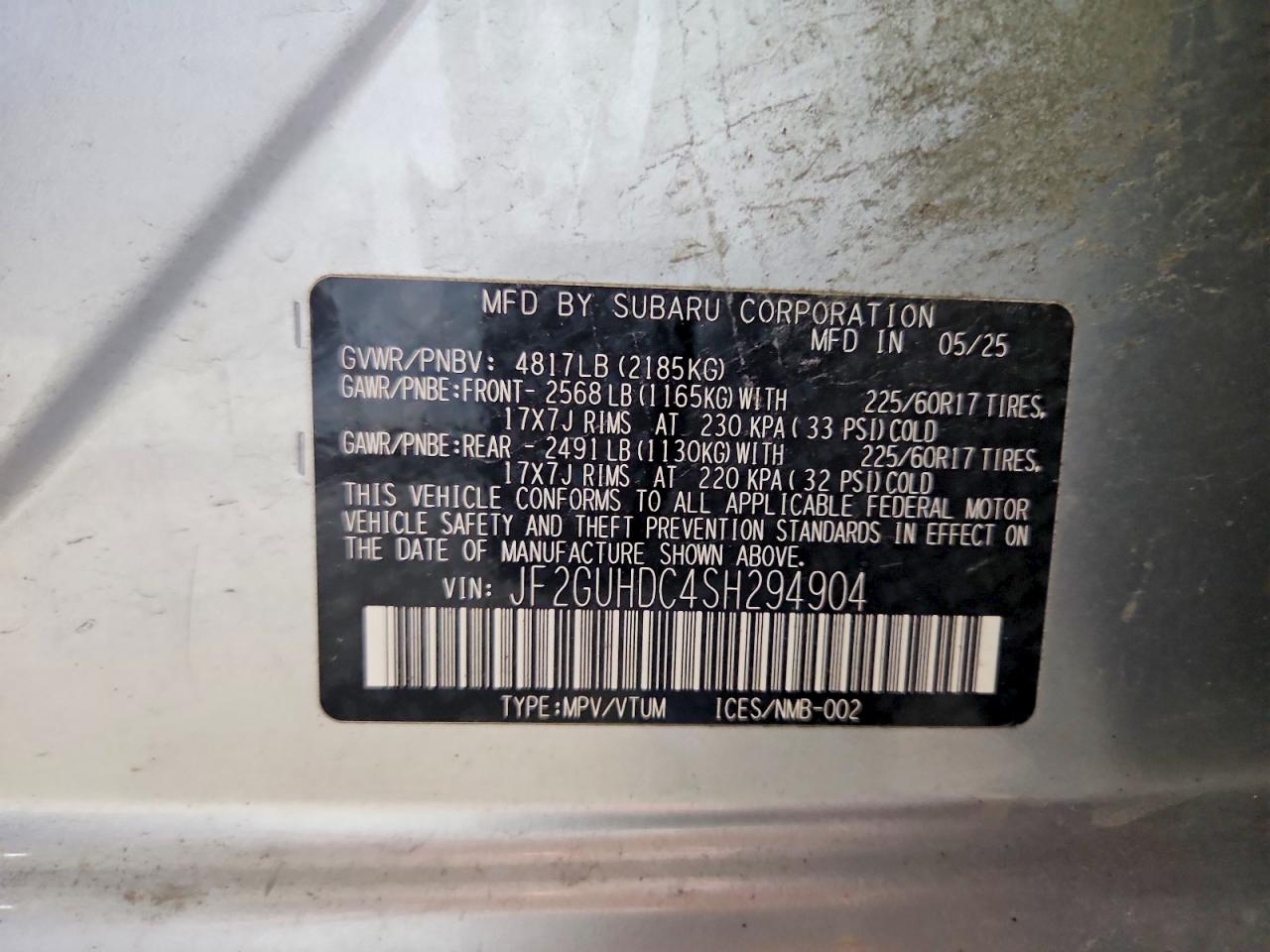 2025 Subaru Crosstrek Premium Silver vin: JF2GUHDC4SH294904