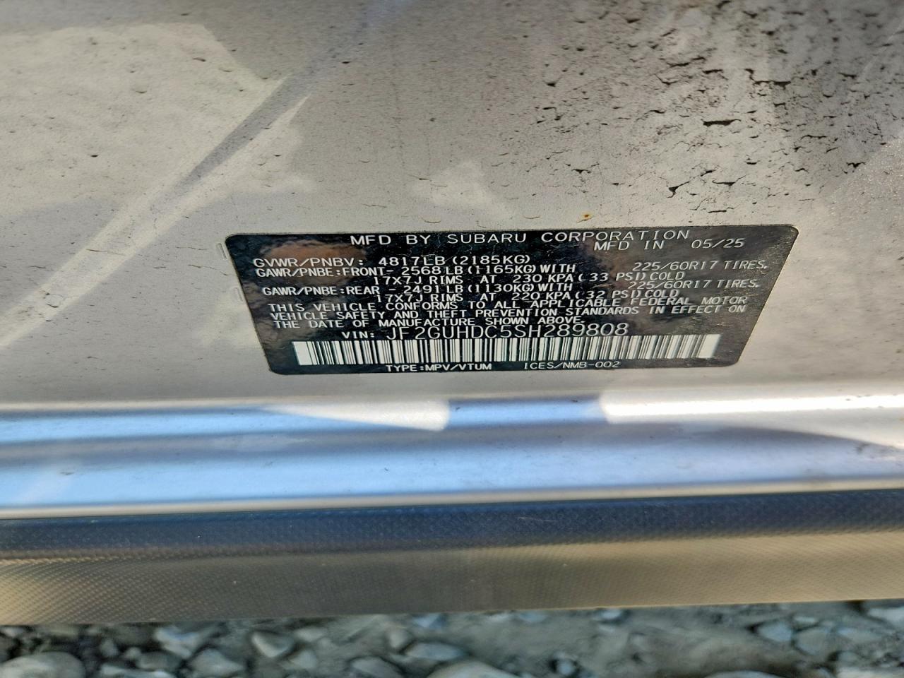 2025 Subaru Crosstrek Premium Серебряный vin: JF2GUHDC5SH289808