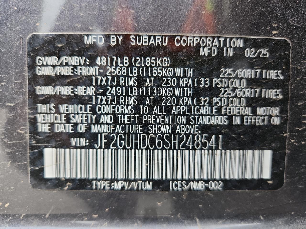 2025 Subaru Crosstrek Premium Gray vin: JF2GUHDC6SH248541