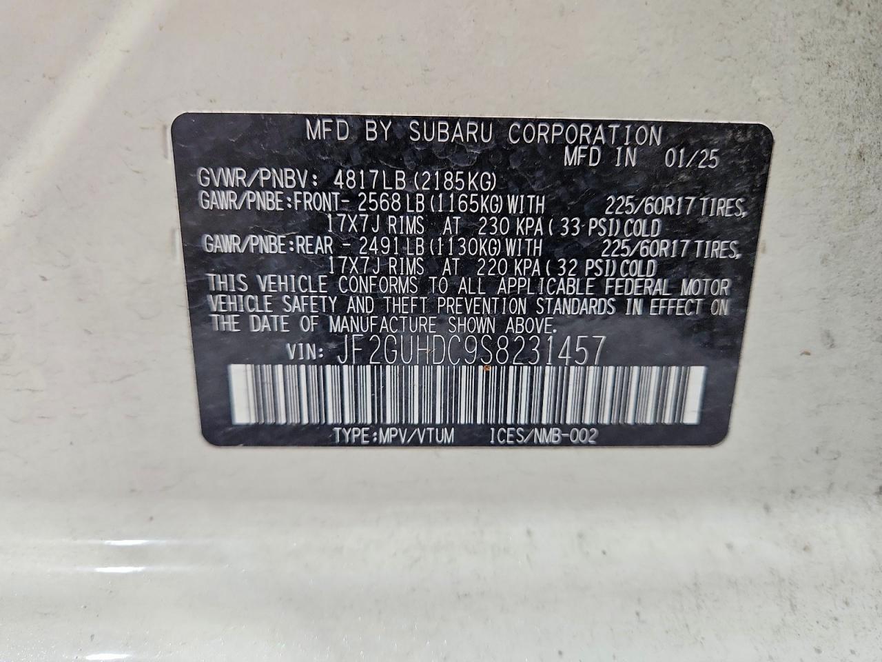 2025 Subaru Crosstrek Premium White vin: JF2GUHDC9S8231457