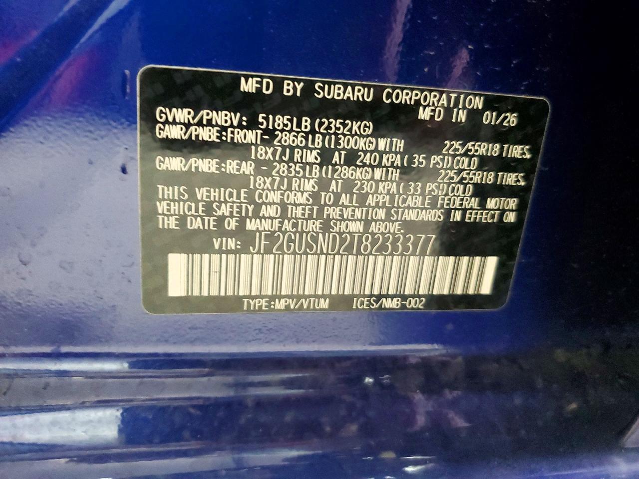 2026 Subaru Crosstrek Limited Blue vin: JF2GUSND2T8233377