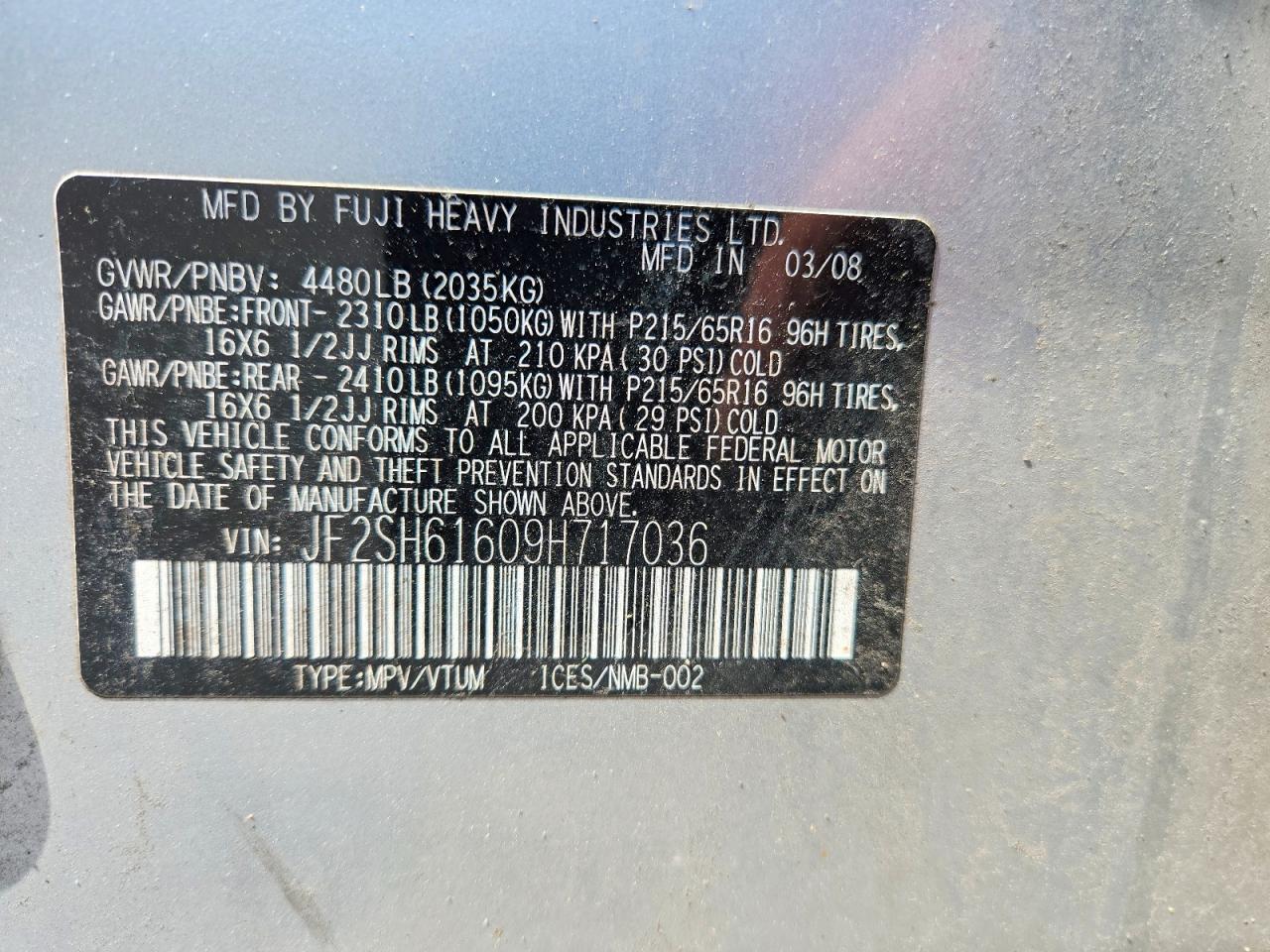 2009 Subaru Forester 2.5x Silver vin: JF2SH61609H717036