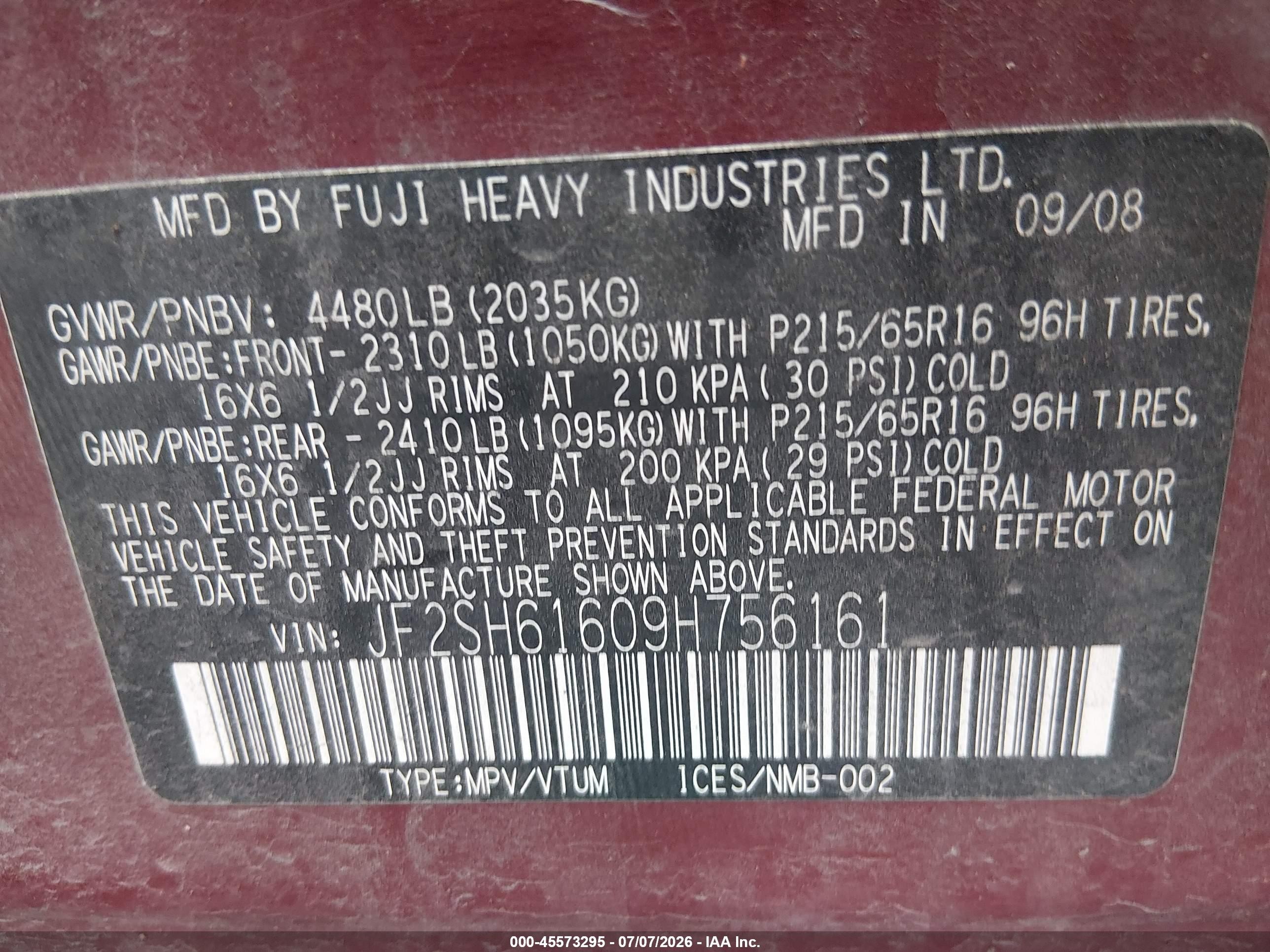2009 Subaru Forester 2.5x Red vin: JF2SH61609H756161