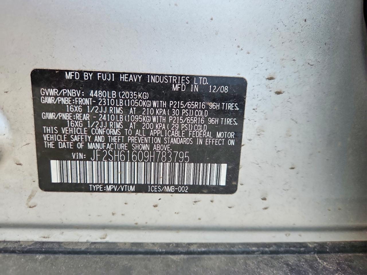 2009 Subaru Forester 2.5x Silver vin: JF2SH61609H783795