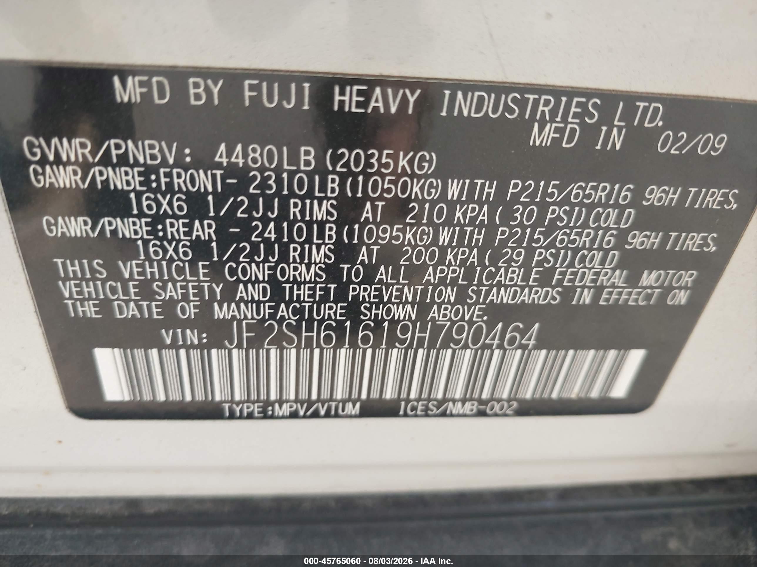 2009 Subaru Forester 2.5x White vin: JF2SH61619H790464
