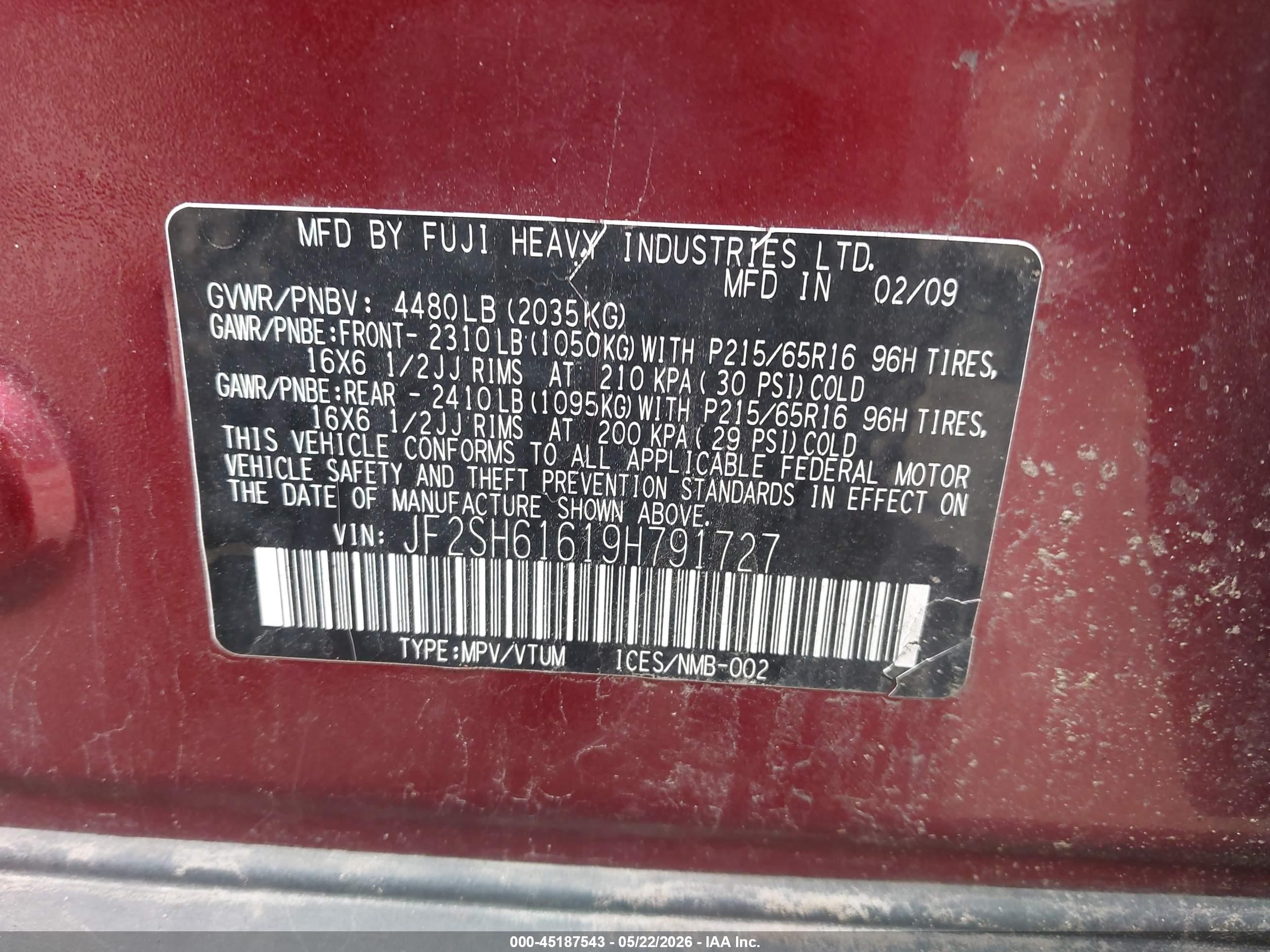 2009 Subaru Forester 2.5x Red vin: JF2SH61619H791727