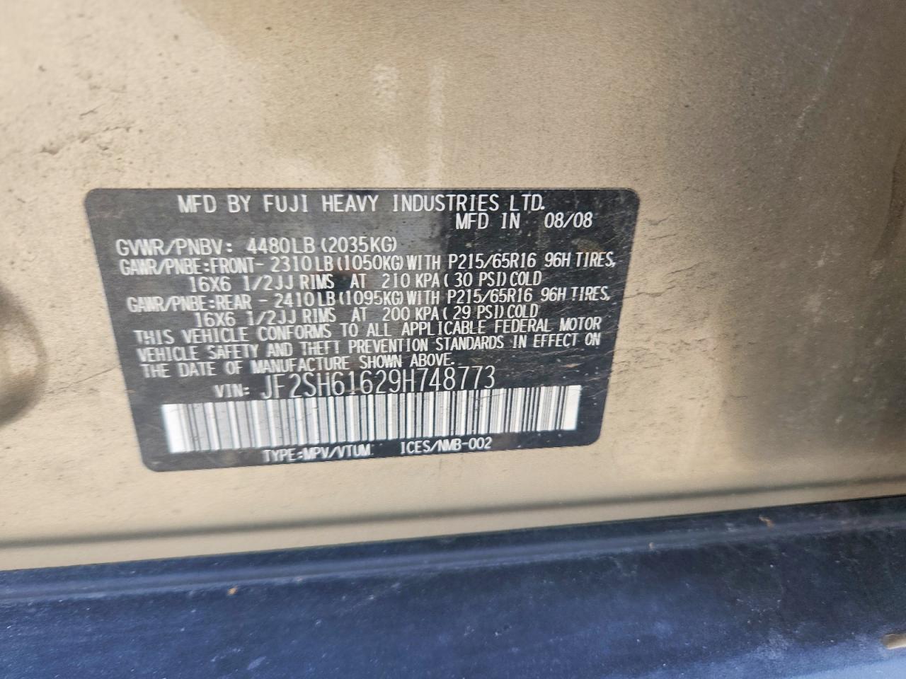 2009 Subaru Forester 2.5x Gold vin: JF2SH61629H748773