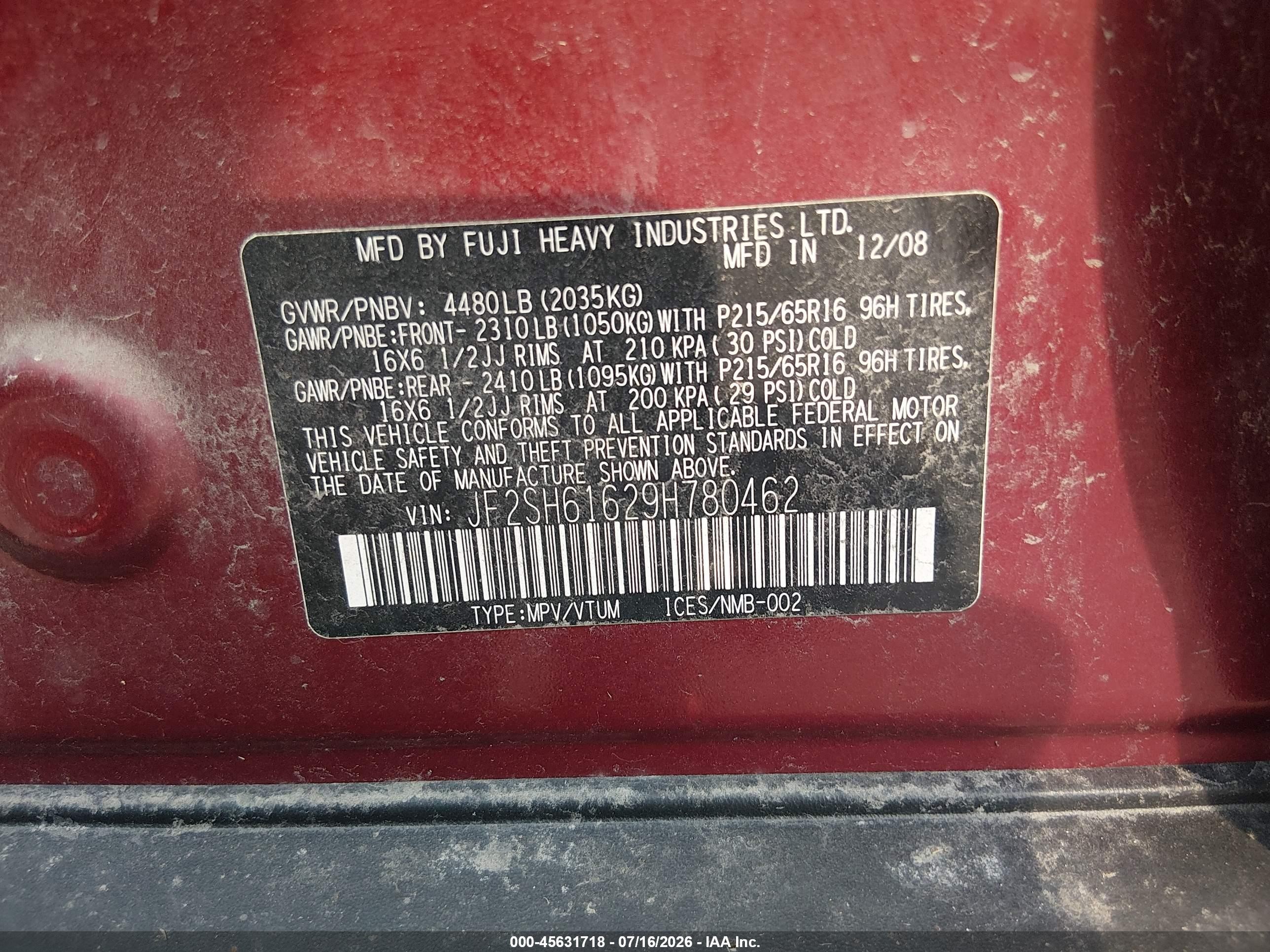 2009 Subaru Forester 2.5x Red vin: JF2SH61629H780462