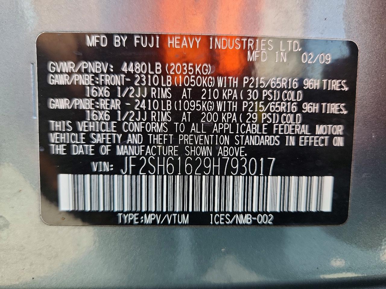 2009 Subaru Forester 2.5x Green vin: JF2SH61629H793017